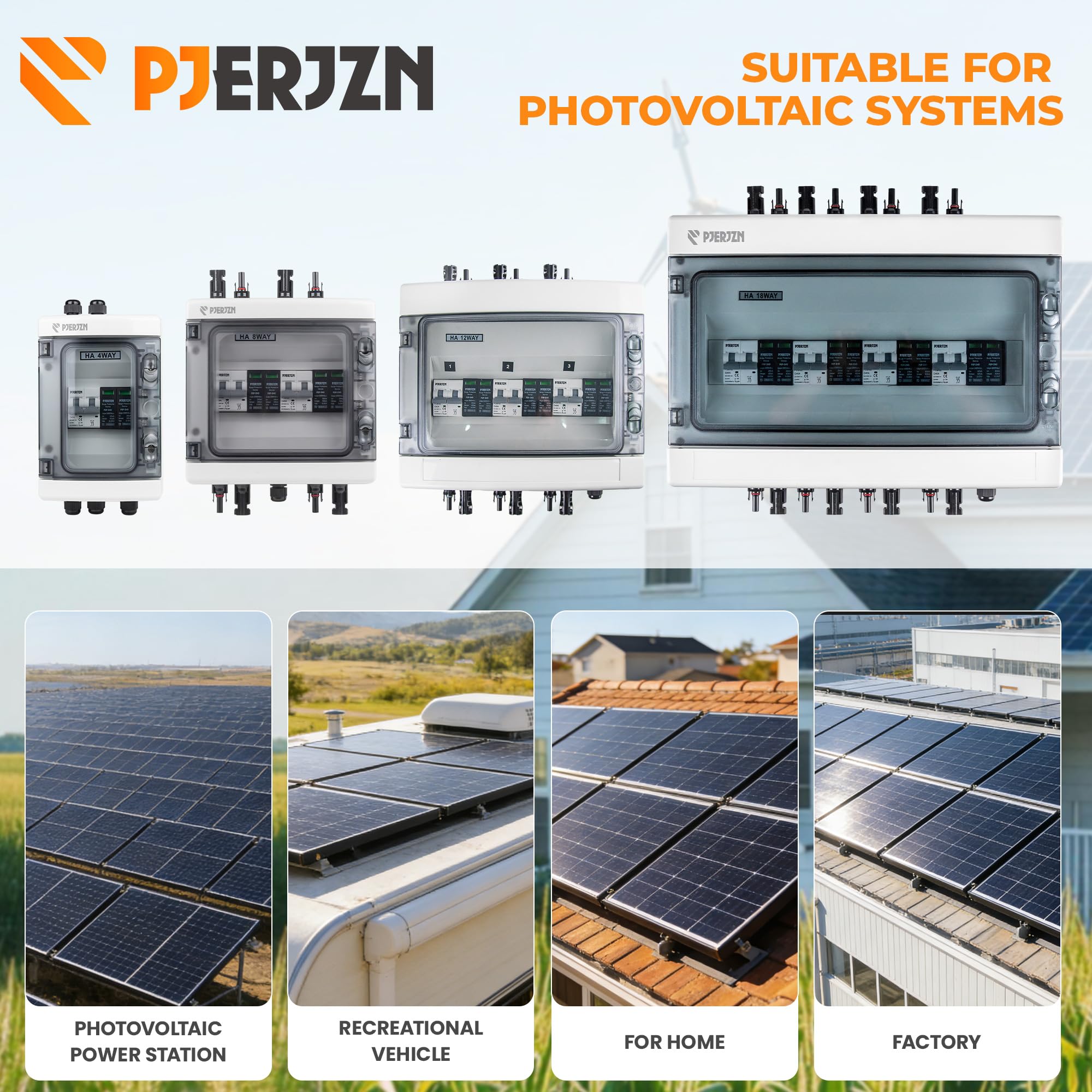 Caja combinadora solar de 4 en 4 salidas de 40 A con protector de sobretensión, caja combinadora fotovoltaica, caja impermeable para caravana, techo, sistemas fuera de la red, sistema de panel