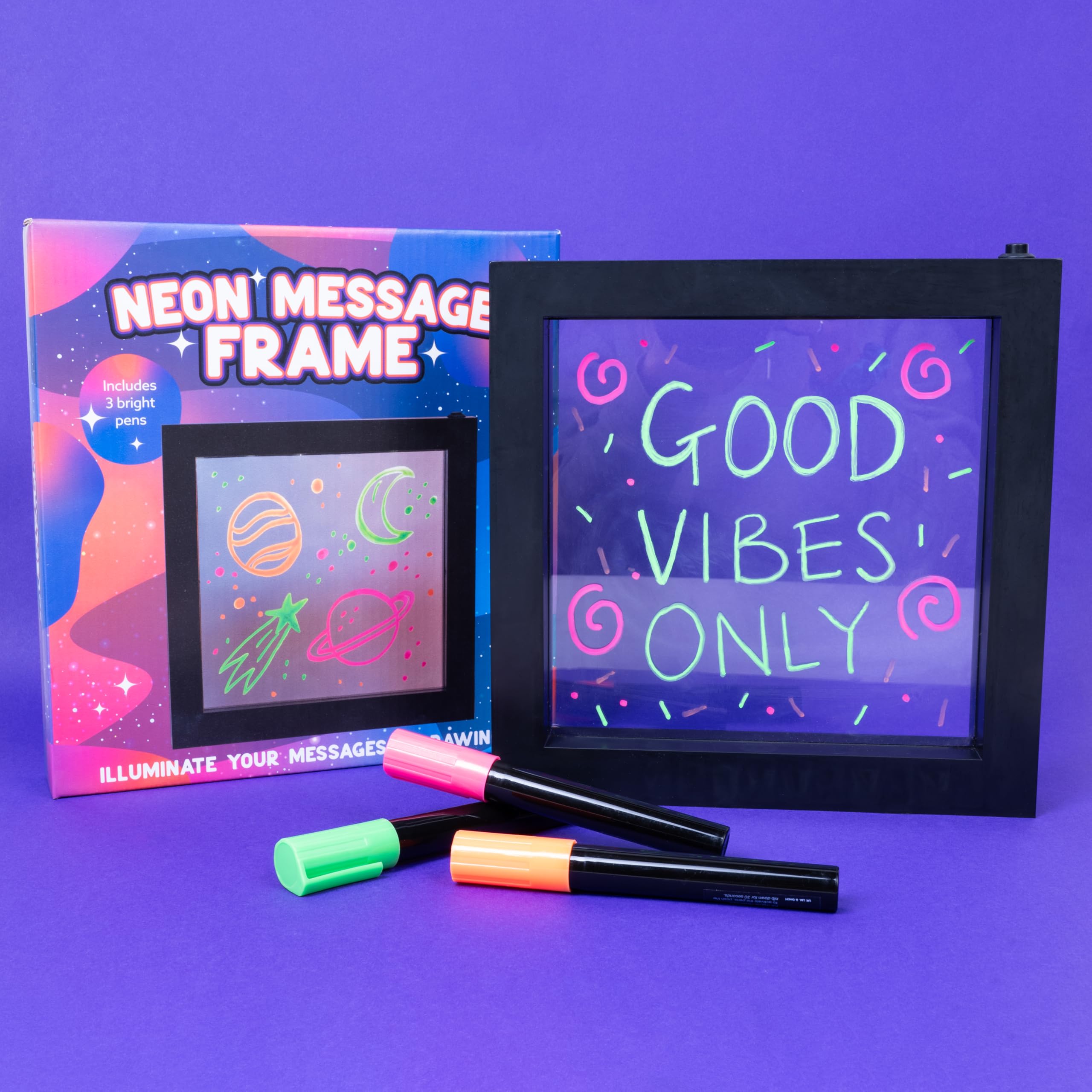 Pizarra Transparente Con Luz LED Neón De WONDEE – Tablero Mágico Para Mensajes Y Dibujos Con Marco Negro