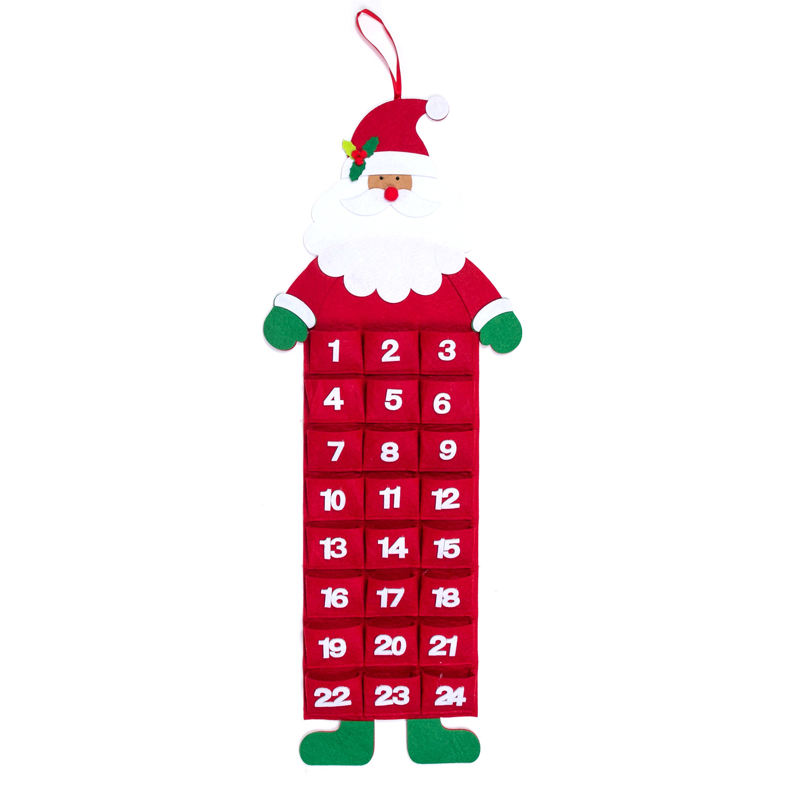 Robelli Festive Felt Christmas Advent Calendars with Pockets (Santa, Reindeer or Snowman) (Santa)