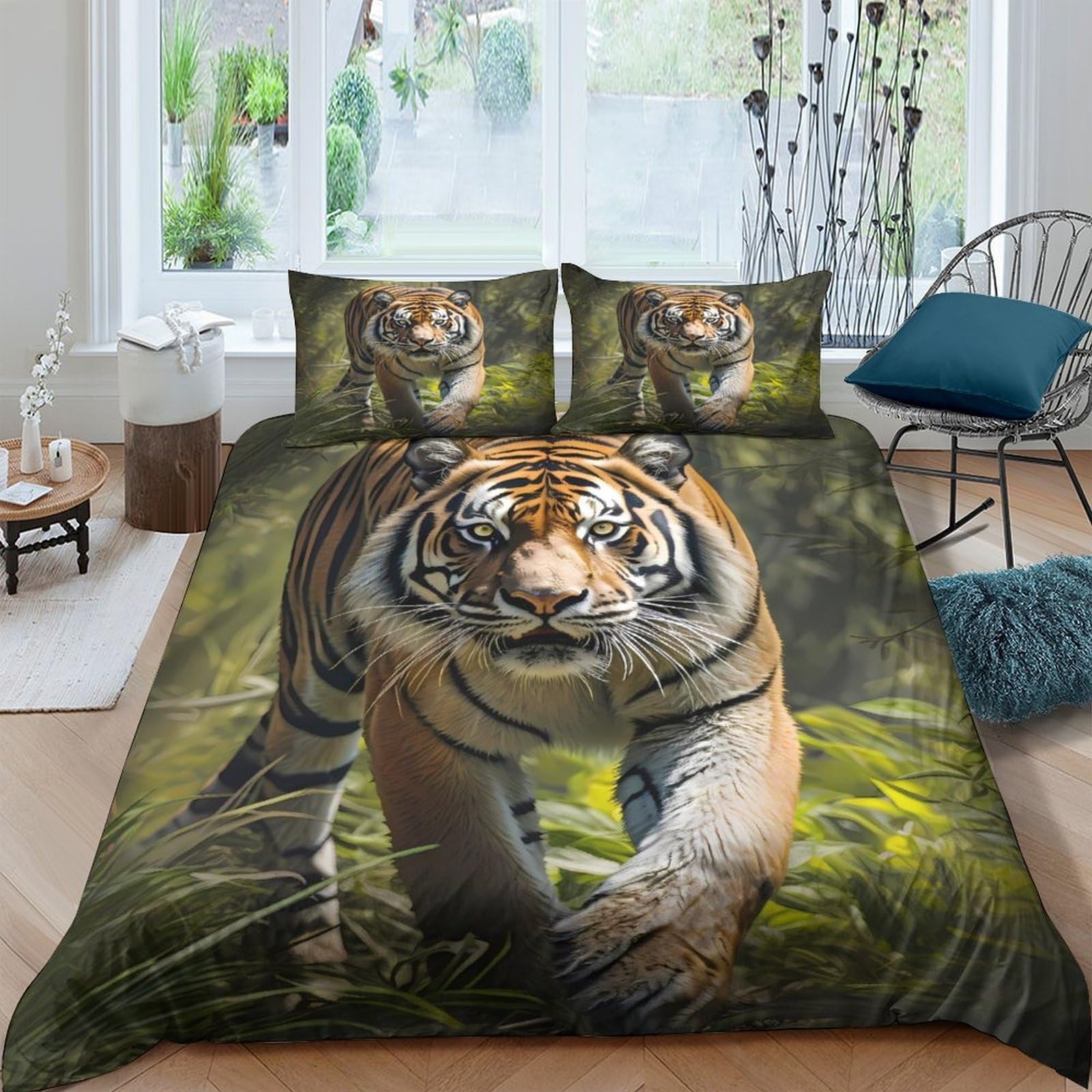 Ctjqhvkz Style-6 3D Printed Tiger Forest Fitted Sheet Microfiber Soft Breathable Jungle Bed Cover For Bedroom Dorm Bed Protection Decor Single（135X200cm）