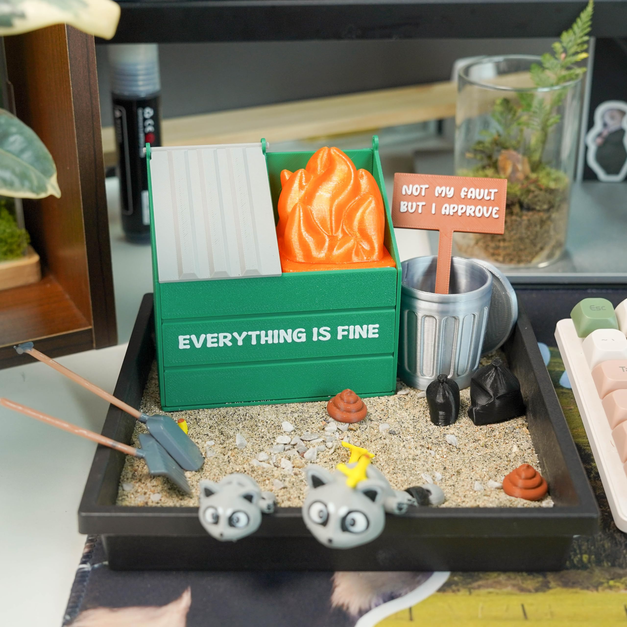 Tian Zhun Dumpster Fire Zen Garden per scrivania LED Mini Zen Garden Divertente vassoio di sabbia Kit terapia regalo ufficio elefante bianco regali bavaglio per colleghi di lavoro uomini capo adulti