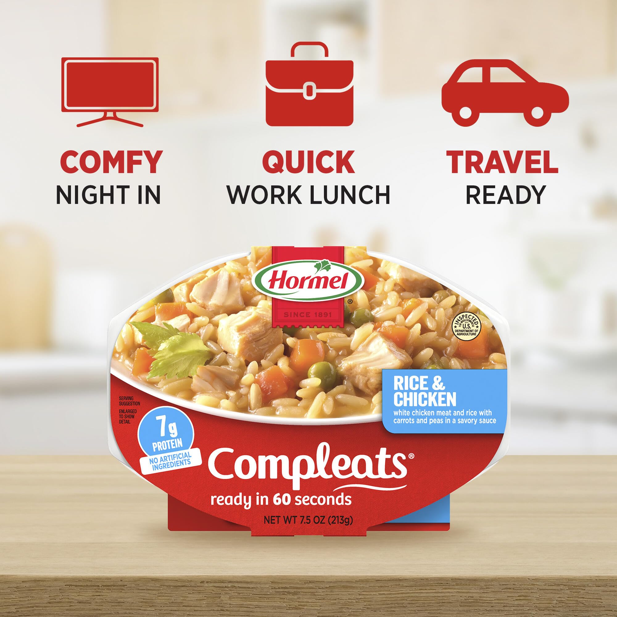 HORMEL COMPLEATS Rice & Chicken Microwave Tray, 7.5 Ounces (Pack of 7)