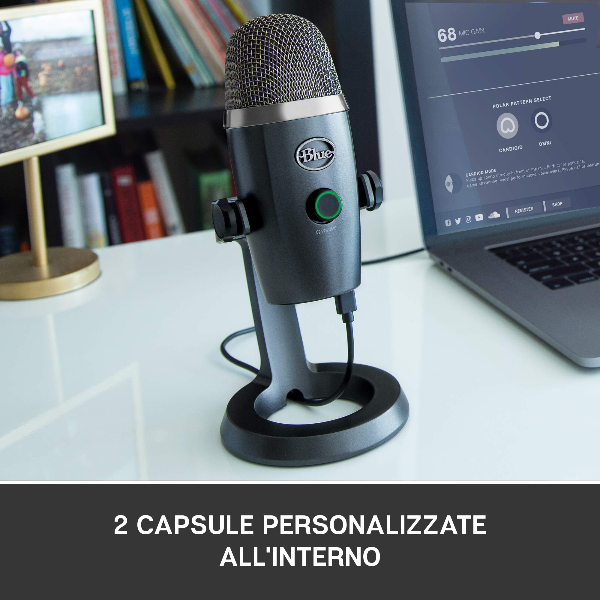 Blue Yeti Nano Microfono USB Premium per Registrazione, Streaming | Gaming, Podcast su PC e Mac, Mic a Condensatore, Effetti Blue VO!CE, Cardioide e Omni, Monitoraggio Senza Latenza - Grigio