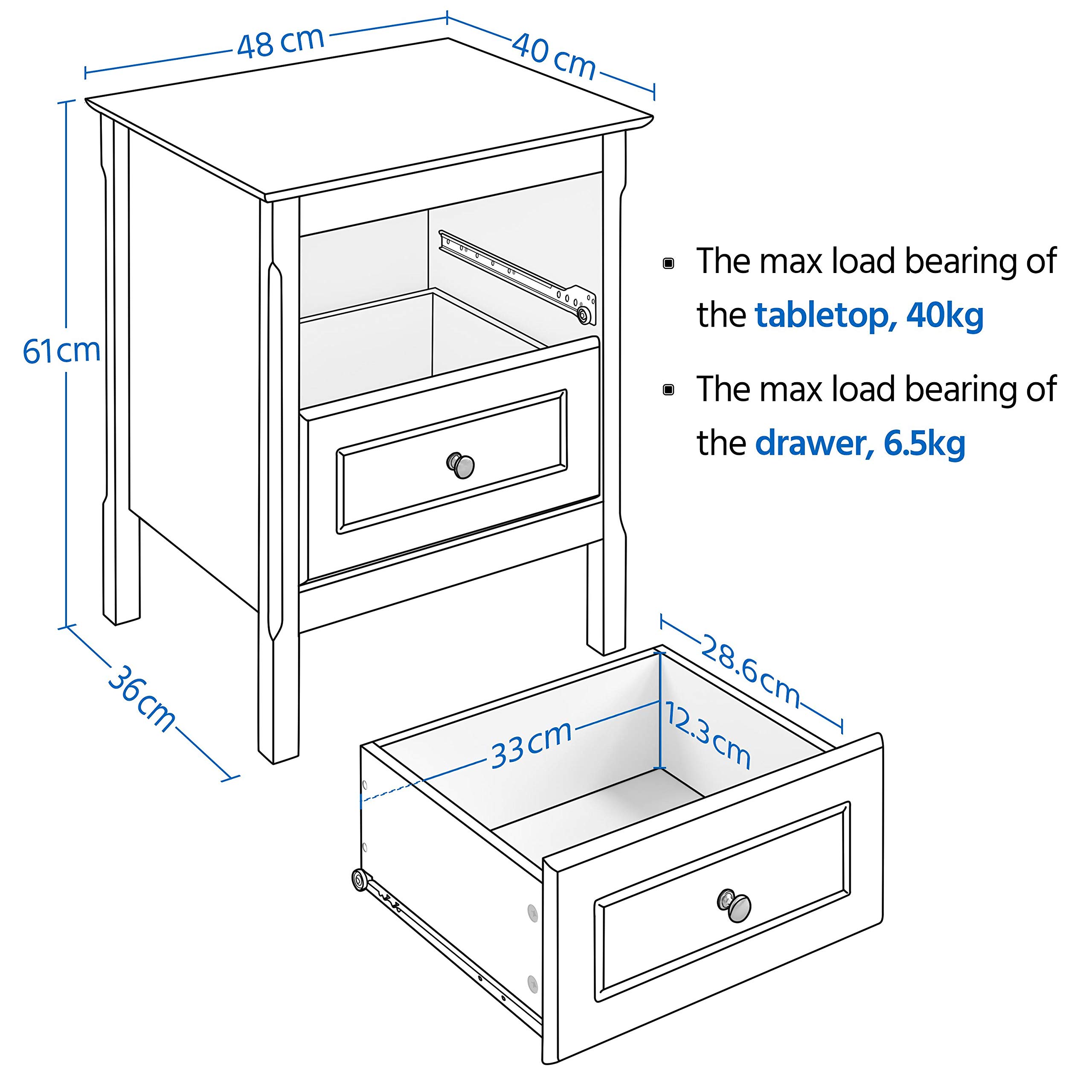 Yaheetech 2pcs Mesitas de Noche Blancas Mesillas de Noche | con Patas de Pino Macizo Mesitas Auxiliares de Madera de pino para Dormitorio 48x40x61cm