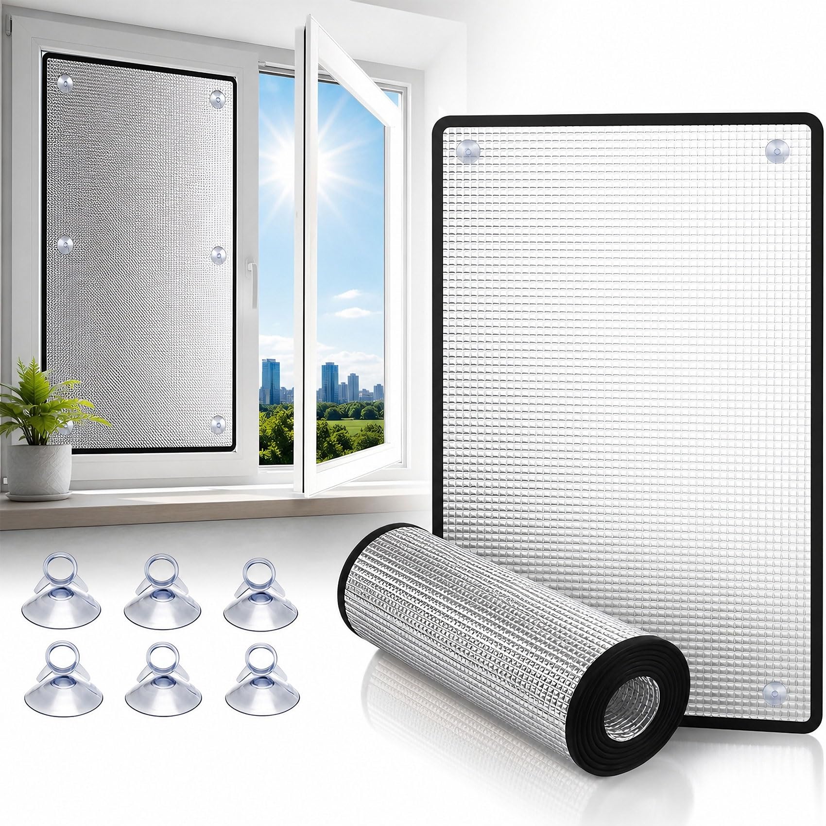 Reflective Window Insulation Film, Thermal Blackout Blind with Suction Cups