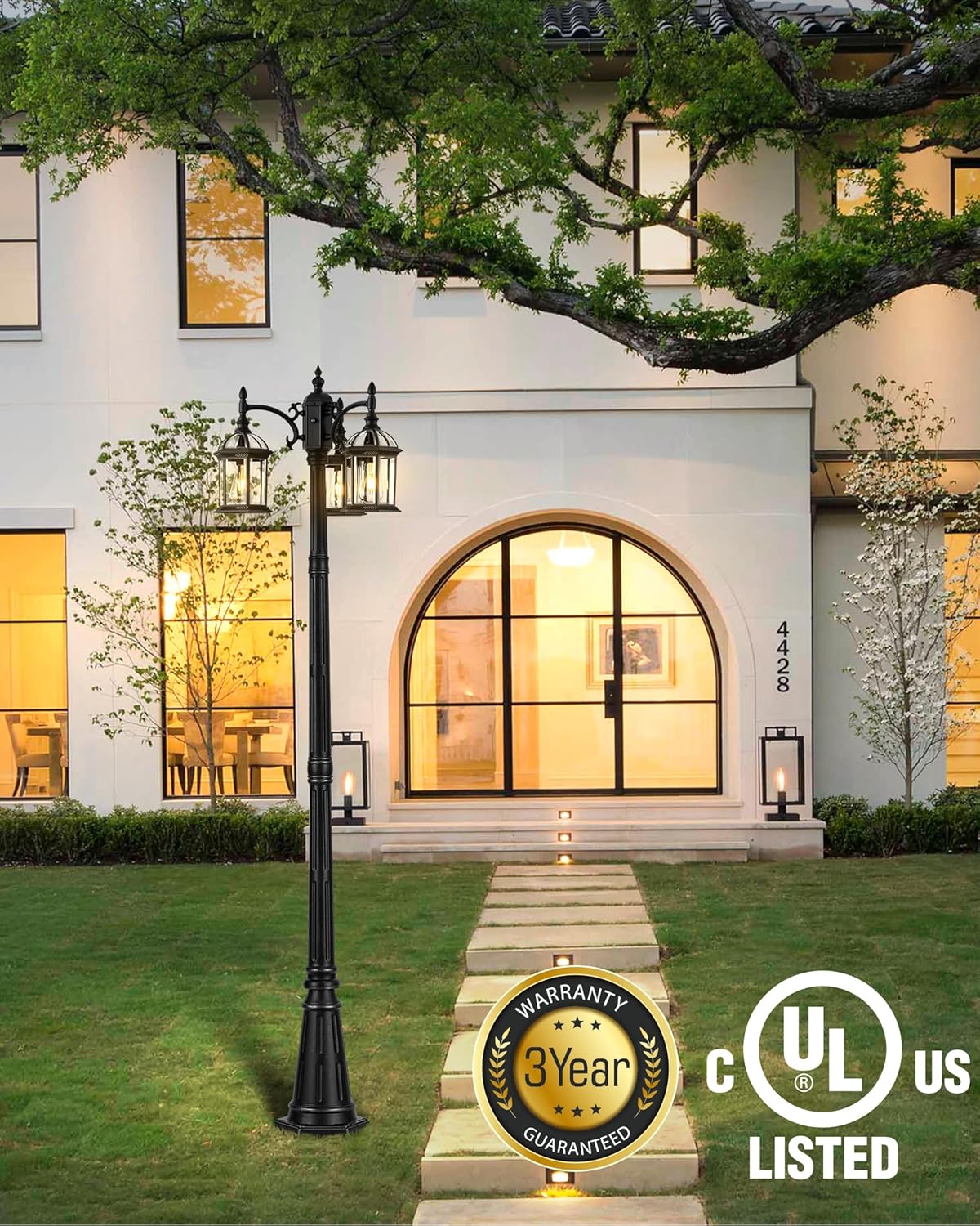 VIANIS 82.9" H Outdoor Post Light, Black Dusk to Dawn Outside Post Lighting with 3-Head, 100% Aluminum Waterproof Anti-Rust Street Light Fixtures for Garden Yard Patio Driveway(Hardwired 120VAC)