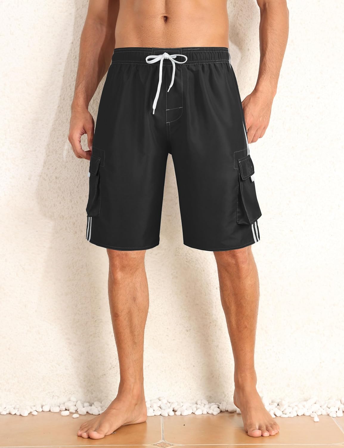 ninovino Men's Swim Trunks with Compression Liner Quick Dry Board Shorts with Drawstring and Side Pockets - Image 3