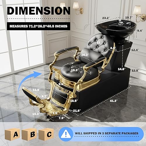 Miniatura 3 de Tazón de champú, Silla de estación de champú de lavado a contracorriente, Estación de unidad de tazón de cerámica de porcelana ajustable, Equipo de