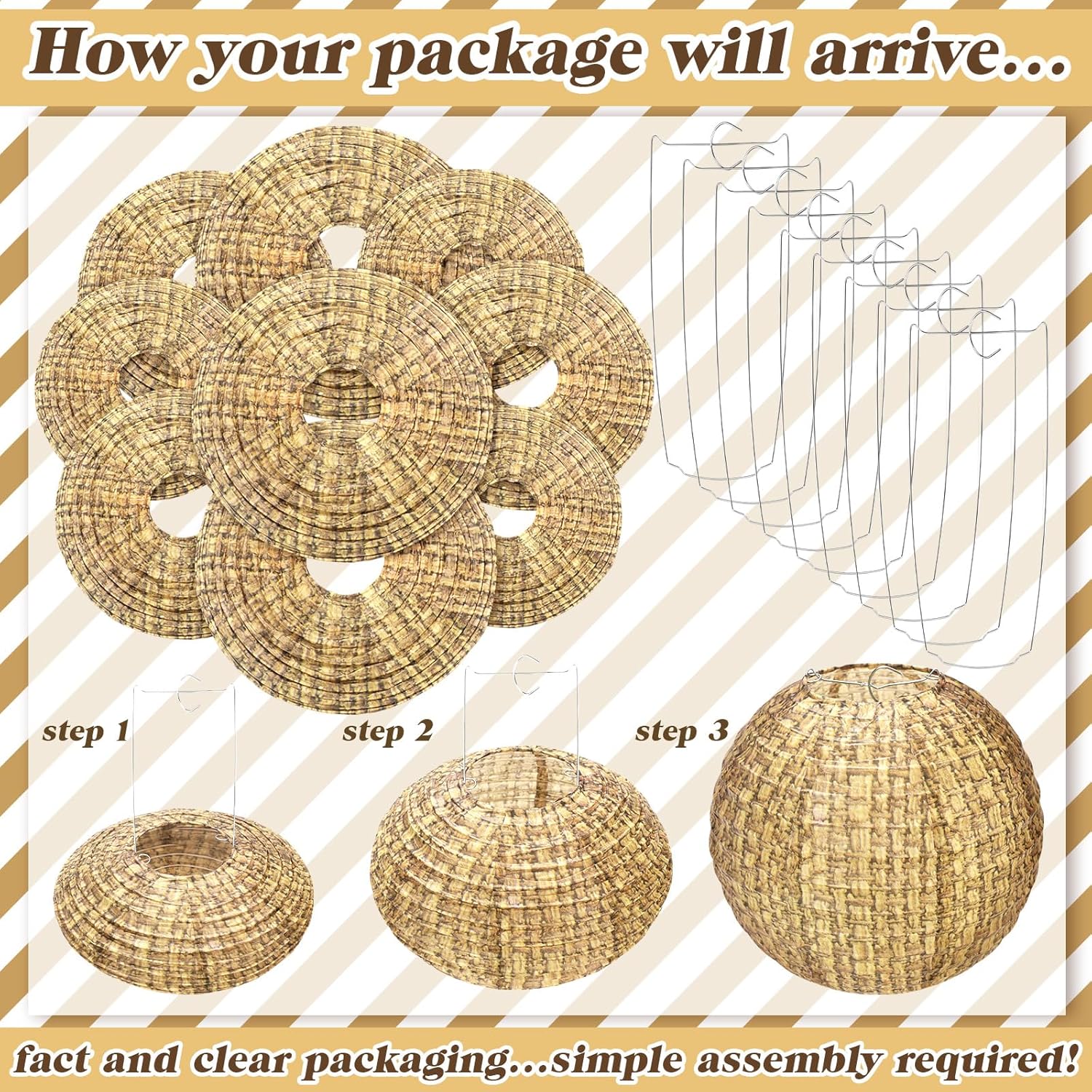 9 Pcs Print Burlap Paper Lanterns 8 10 12 Inch Chinese Decorative Paper Lantern Boho Paper Lanterns Hanging Classroom Farmhouse Decor for Wedding Party Birthday Baby Shower Celebration Event - Image 3
