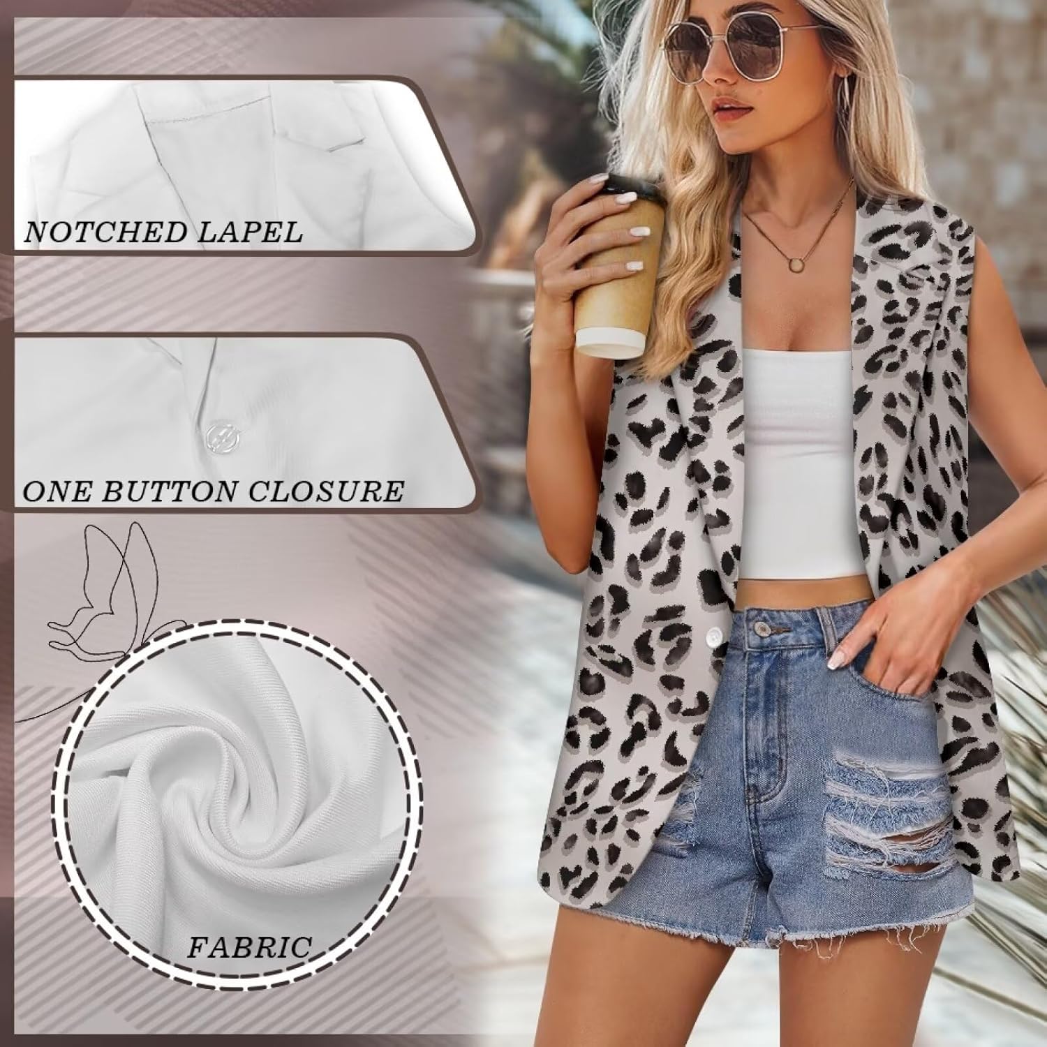 Vest for Women Trendy Loose Casual V Neck 1 Button Sleeveless Waistcoat Lightweight Vest Jacket Tank Tops S-5XL - Image 5