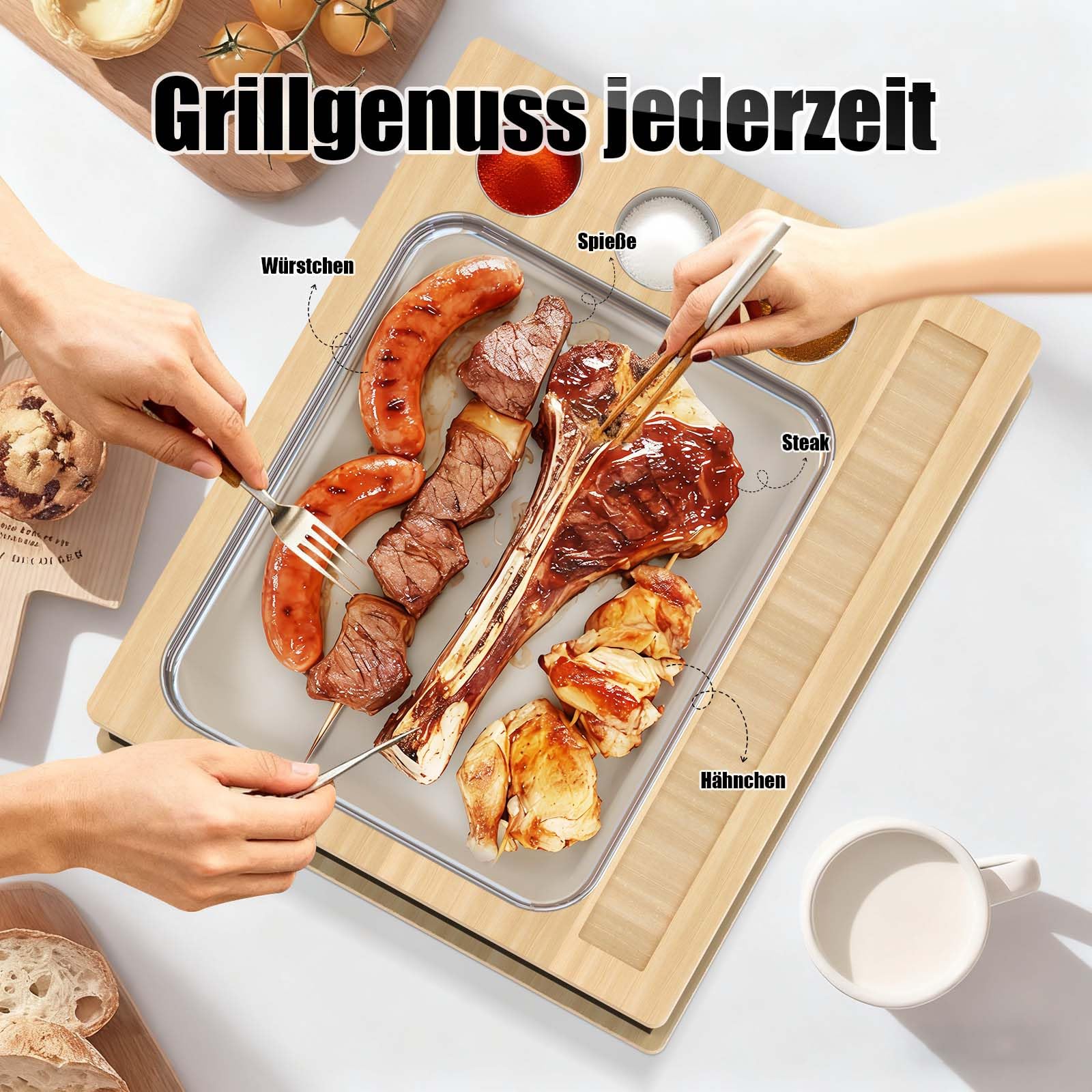 BBQ Warmhalteplatte, Edelstahl Grill Plate Wärmebehälter für Speisen, Grillgut Stövchen, Speisenwärmer Warmhaltebehälter für Grillparty