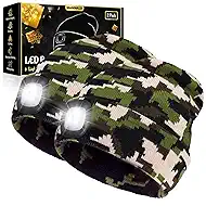 MANWALD LED Beanie Hat with Light, USB Rechargeable LED Headlamp, Birthday Gifts for Women Adults, Gifts for Men, Him, Boyfriend, Husband, Camouflage, 2PCS
