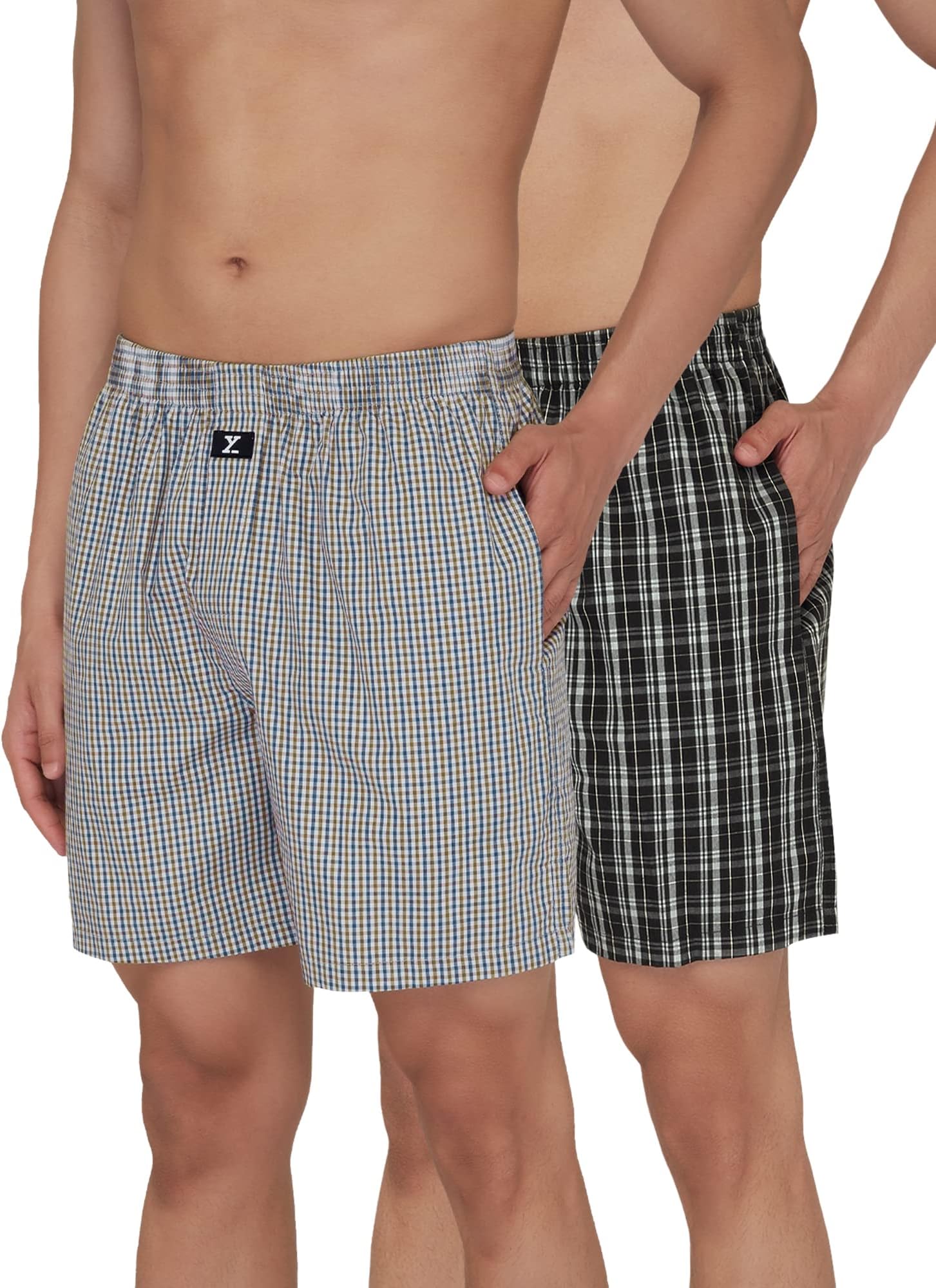 XYXXMen's Checkmate Super Combed Cotton Regular Fit Boxer Shorts with No Marks Waistband & Dual Side Pocket (Pack of 2)