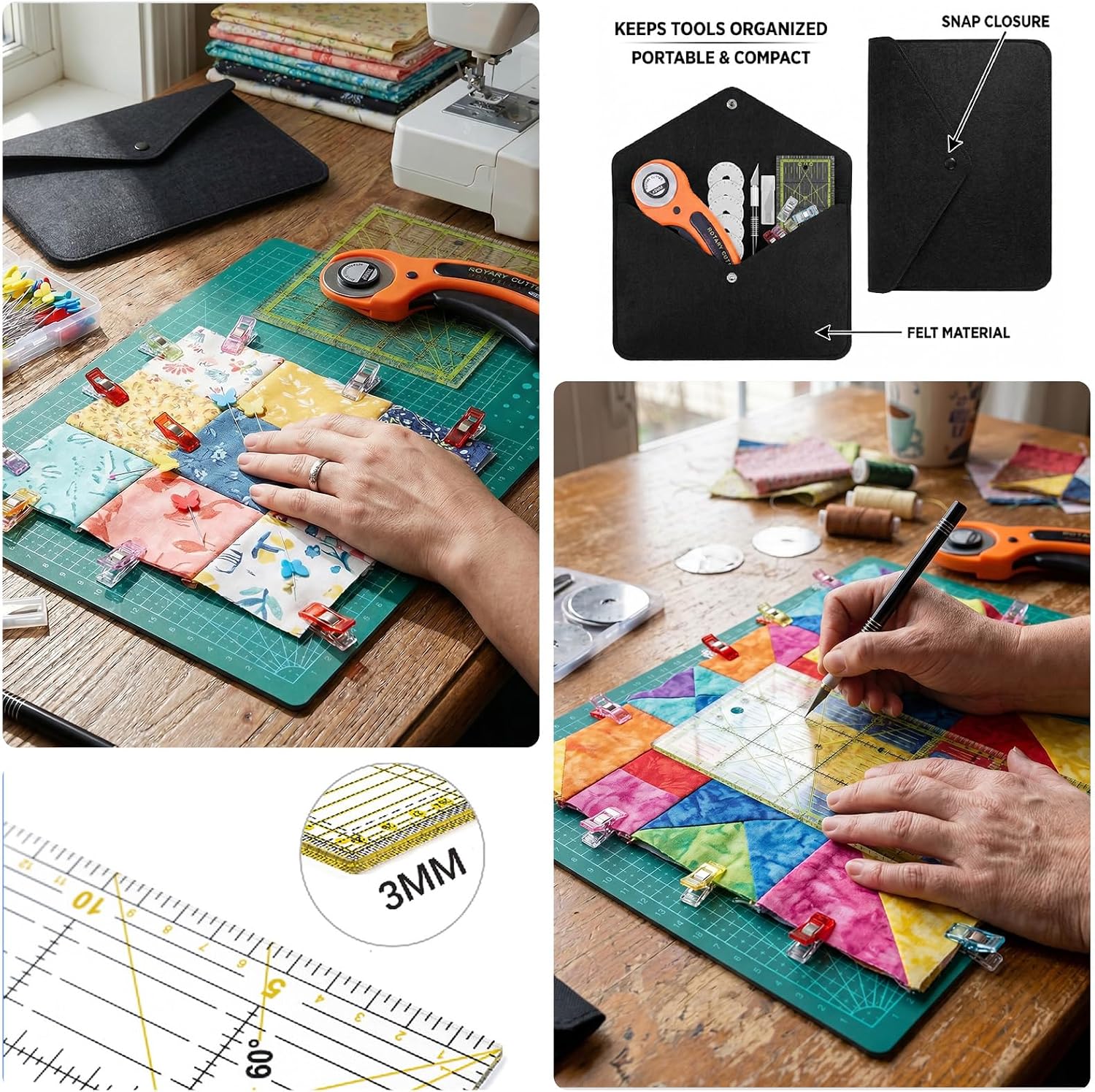 45mm Rotary Cutter Kit for Fabric, Complete Sewing & Quilting Kit with Self-Healing A4 Cutting Mat, Ruler, Blades & Accessories for Beginners DIY Crafts (95Pcs, 9" x 12" (A4)