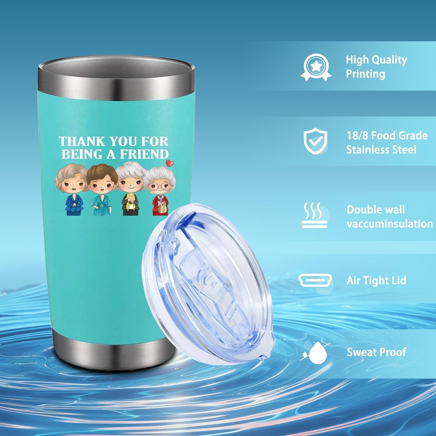 Thank You for Being A Friend Cups,Golden Girls Tumbler with Lid,Golden Girl Merchandise,Gifts for Her,20 OZ Insulated Water Bottle Travel Coffee Mug, Unique Gift for Women Friend Birthday (Green) - Image 2