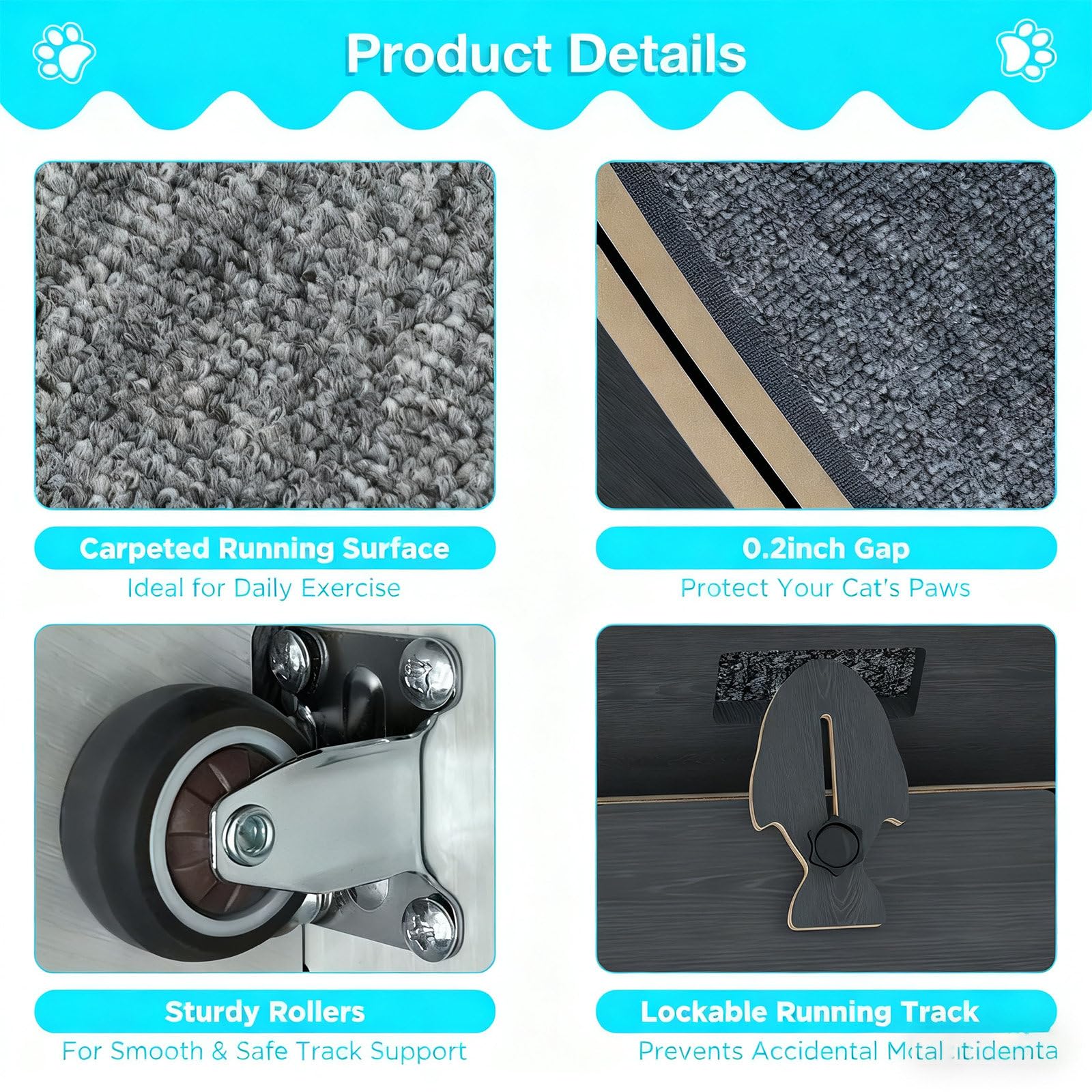 Rueda de Ejercicio para Gatos, Rueda Grande de 104 cm/117 cm para Gatos de Interior, Rueda para Correr con Alfombra Desmontable y Juguete para Correr, Caminar Entrenar, Adecuada Black-L