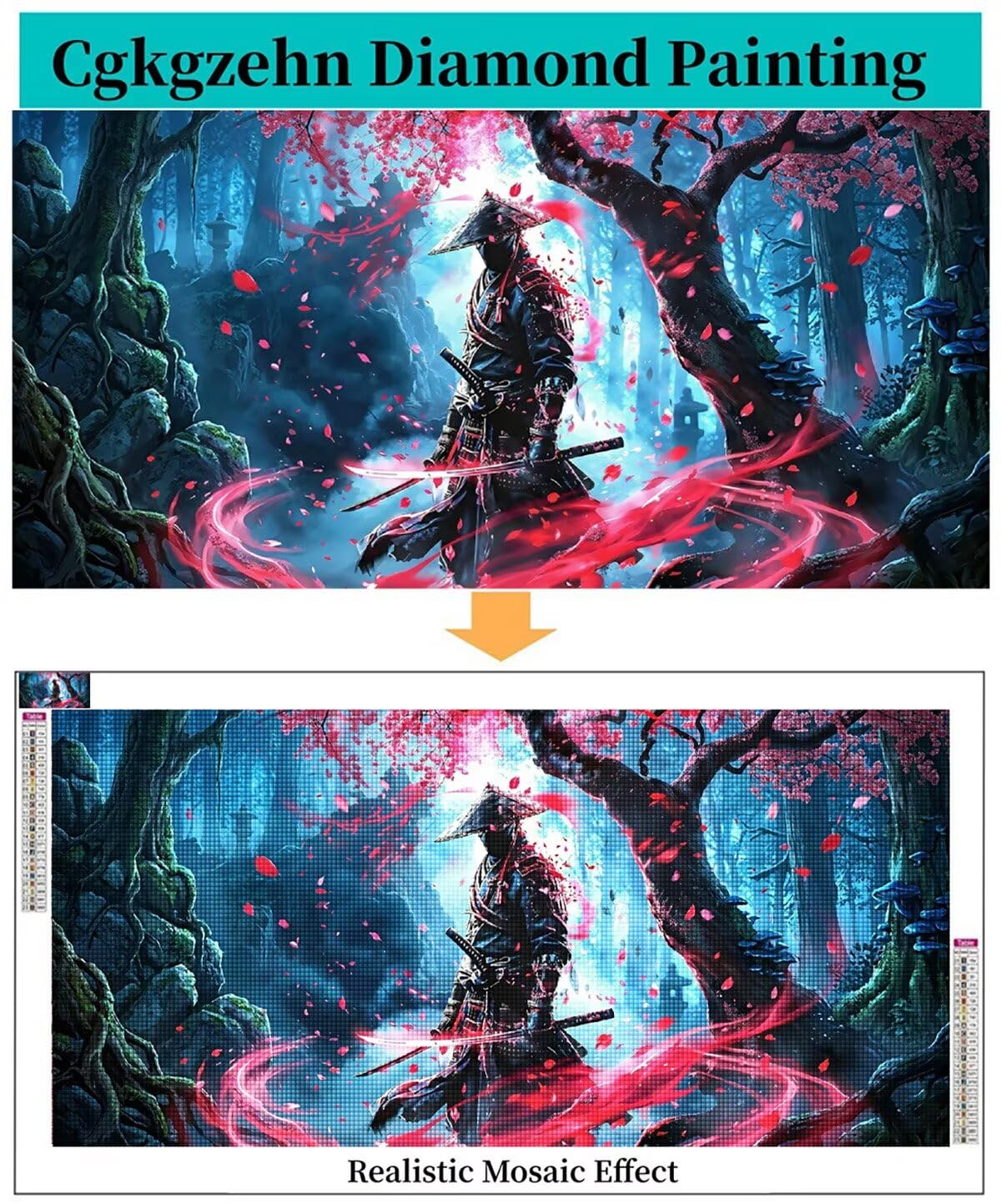 Diamond Painting Krieger Groß XXL 60x120cm, 5D DIY Diamant Painting Bilder Japan Set für Basteln Mädchen 8 Jahre, Mosaik Bastelset Erwachsene Kinder Anfänger, Dimonds Stickerei für Zuhause Deko C6-756