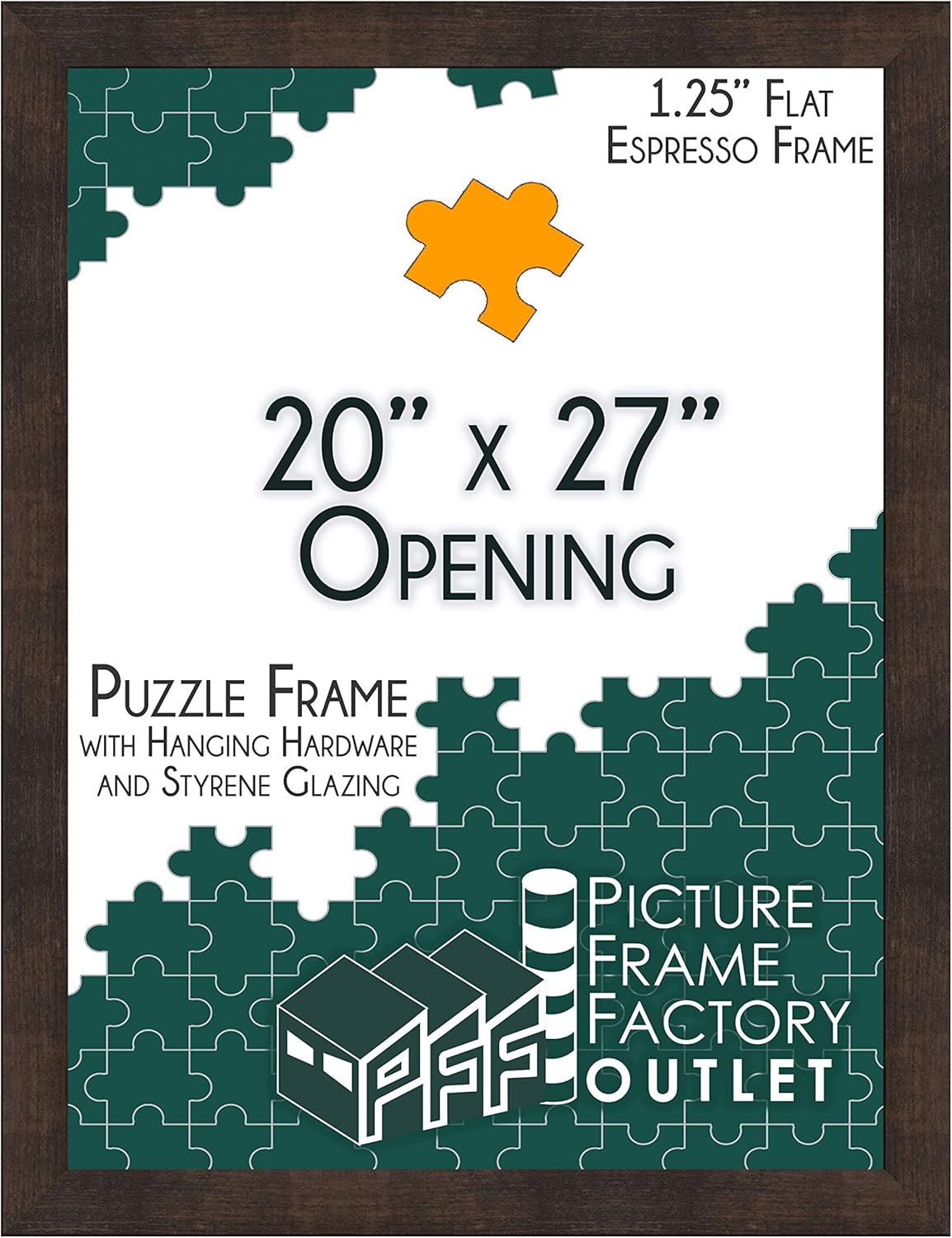 (1) -20x27-1.25" Flat Espresso Profile - Puzzle Frame - Hanging Hardware and Plexiglass Included