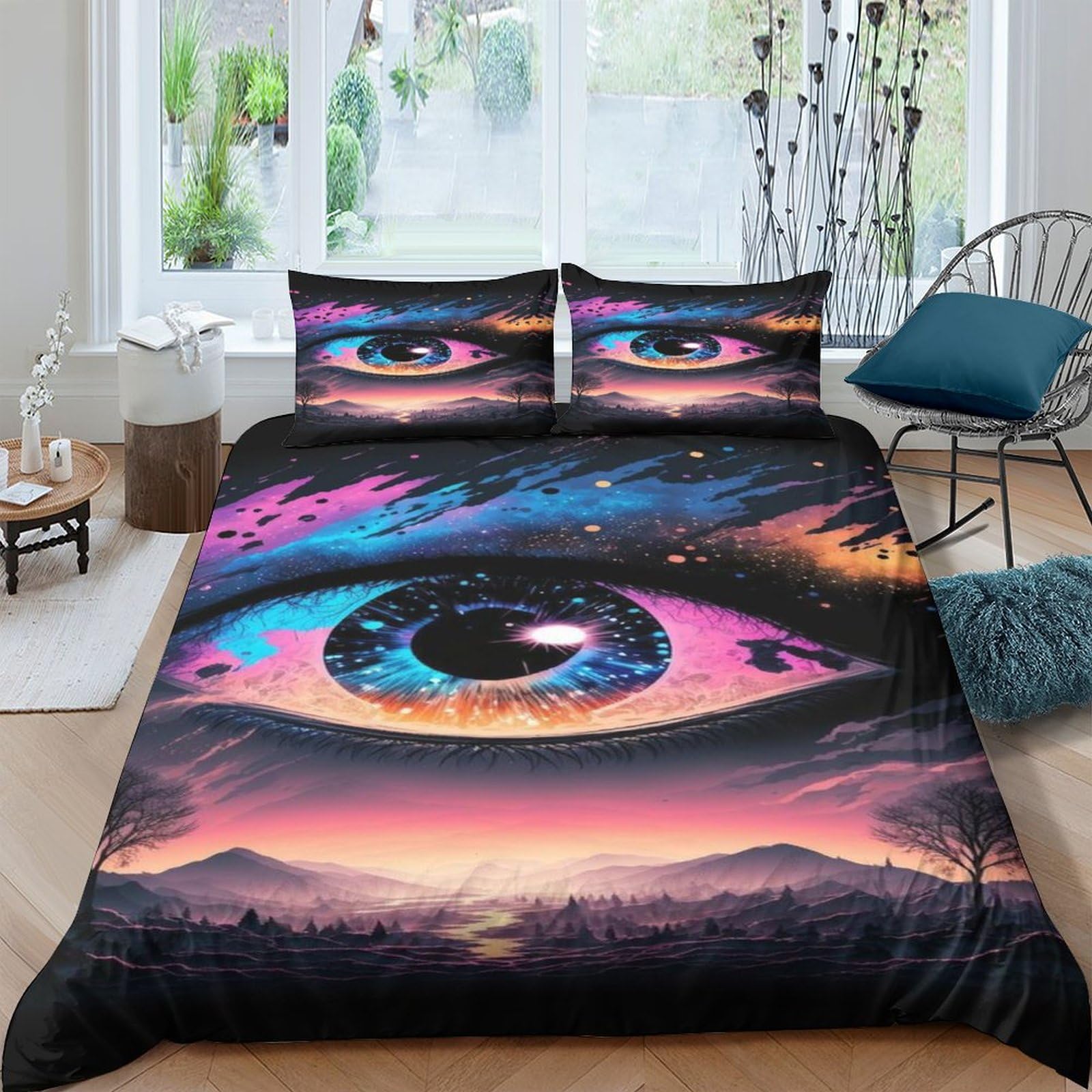 Parure de lit Yeux 3D en microfibre pour chambre d'enfant et ado
