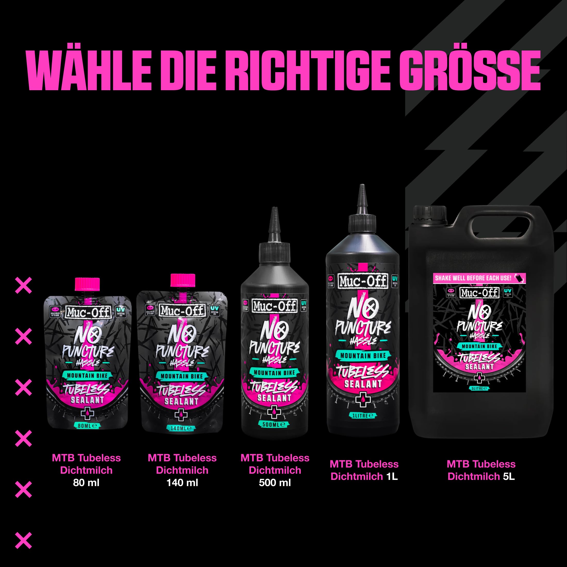 Muc Off No Puncture Hassle Tubeless Sealant Reifendichtmittel, 1 l - Hochwertiges Reifendichtmittel für Schlauchlose Fahrradreifen mit UV-Tracer-Farbstoff, Dichtet Risse und Löcher Bis Zu 6 mm ab