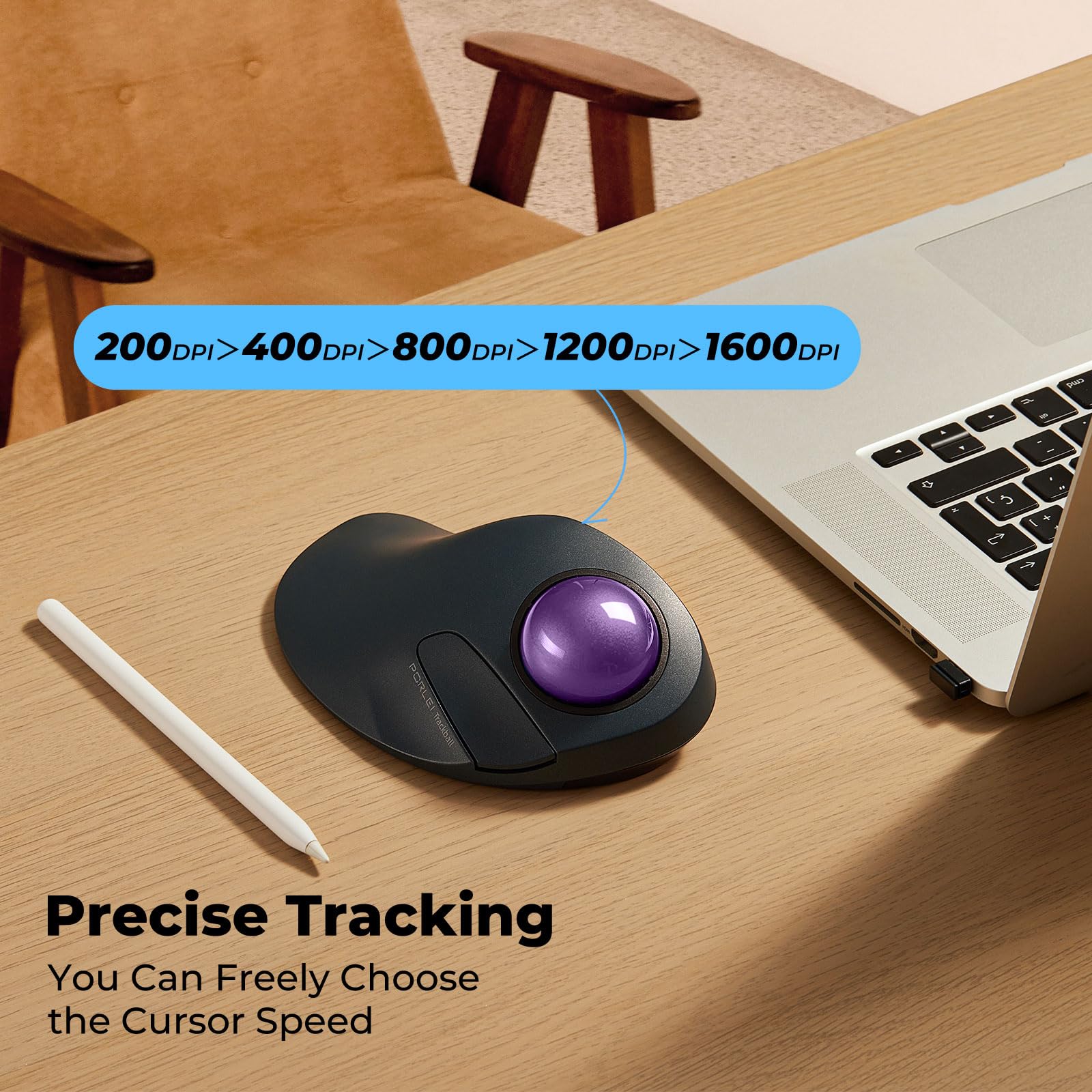 Mouse trackball wireless per mani grandi, facile controllo delle dita indice, design ergonomico, ricaricabile, tracciamento preciso e fluido, connessione a 3 dispositivi (Bluetooth o USB), compatibile