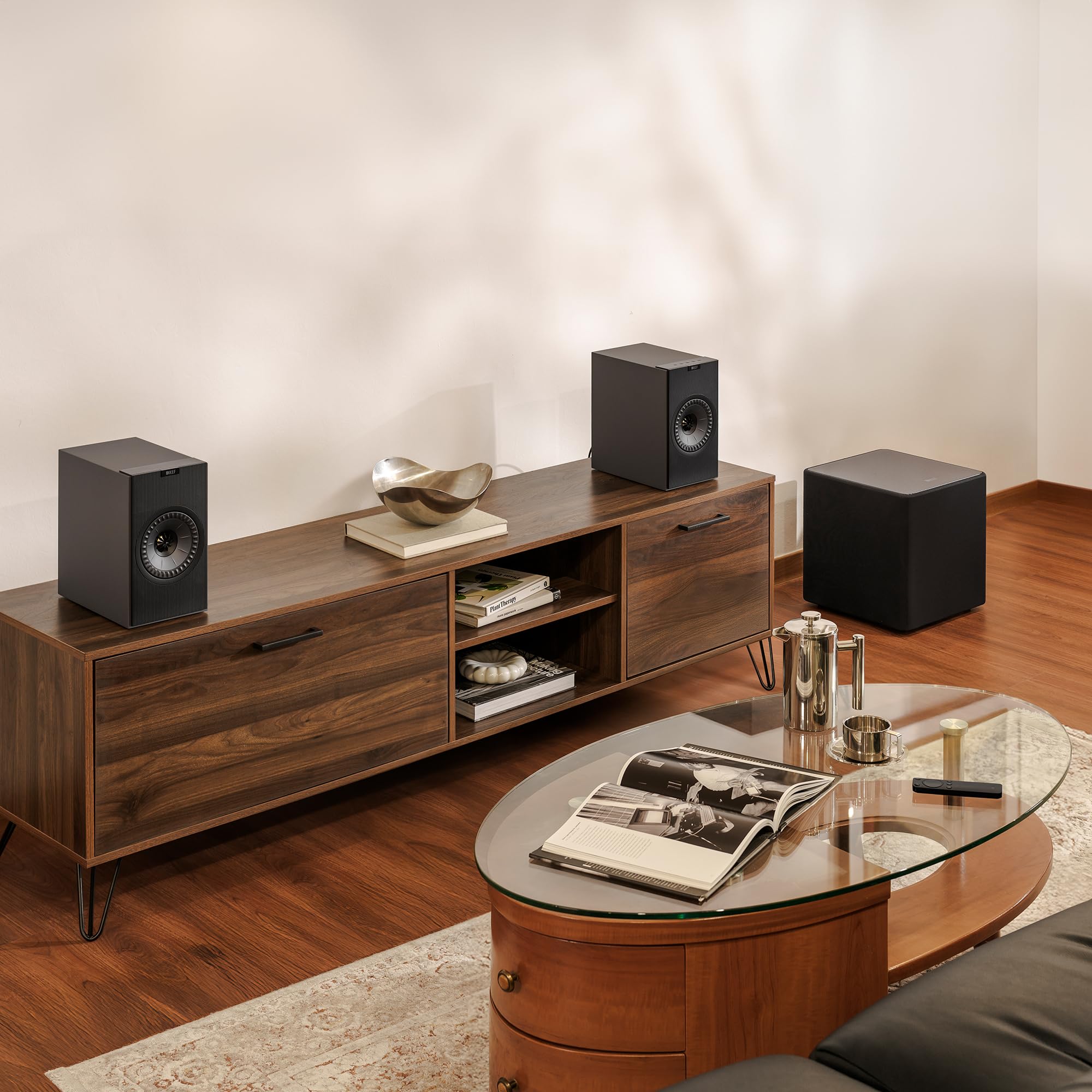KEF Coda W Altavoces de estantería inalámbricos de Alta fidelidad, Titanio Oscuro | Bluetooth 5.4 aptX Lossless | para Tocadiscos, TV, PC, portátil y más | Música | TV y Cine en casa | Gaming