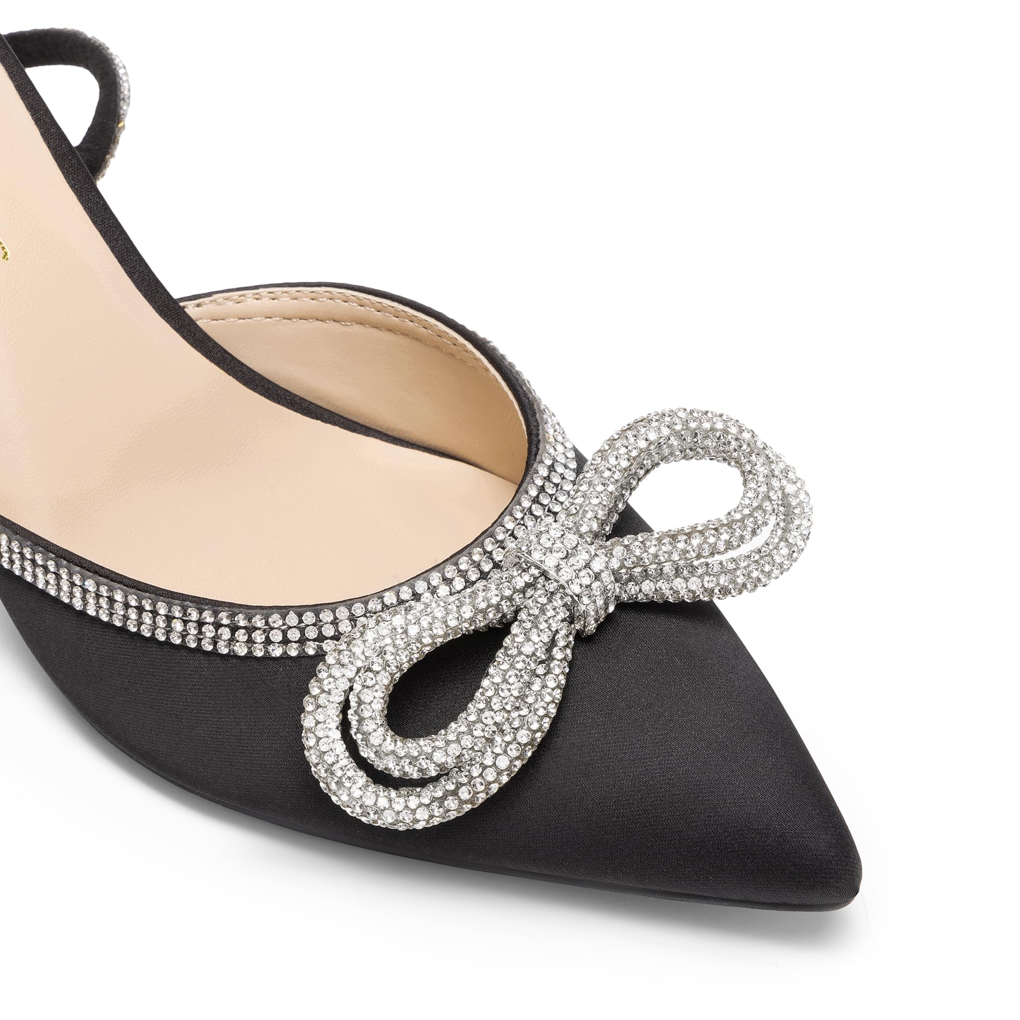 DREAM PAIRS Kitten Heels mit Strassschleife, Knöchelriemen, spitz zulaufende Zehen, Damen Brautschuhe Party Pumps