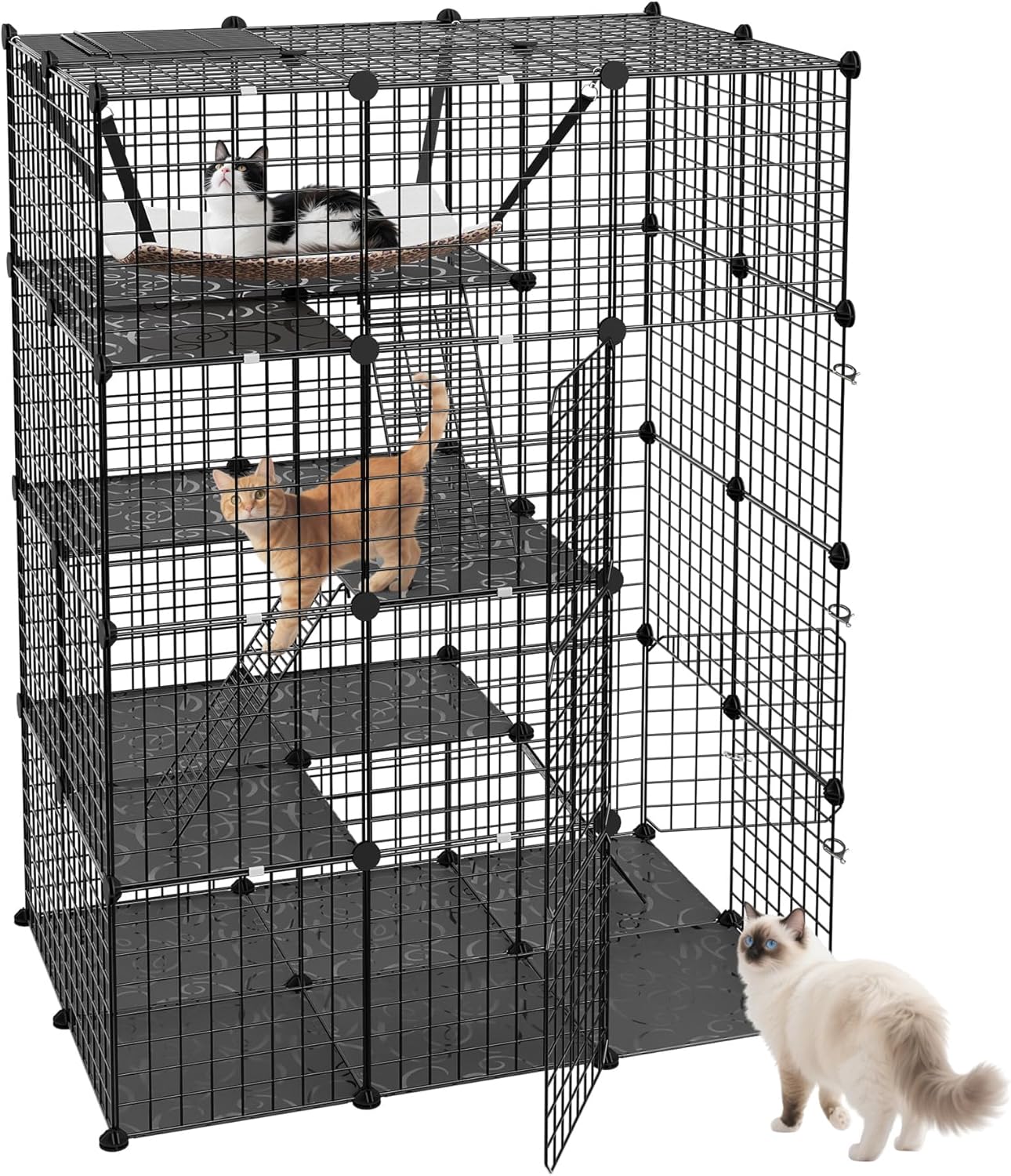 Nouva 4-Tier Cat Cage Indoor Enclosures - 26 Panles DIY Cat Playpen Metal Wire Kennel Crate w/Extra Large Hammock for 1-2 Cats Small Animals