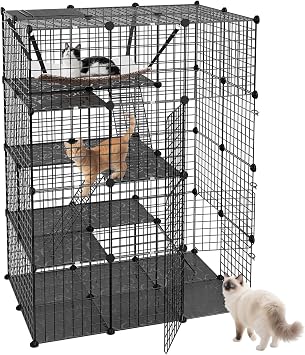 Nouva 4-Tier Cat Cage Indoor Enclosures - 26 Panles DIY Cat Playpen Metal Wire Kennel Crate w/Extra Large Hammock for 1-2 Cats Small Animals