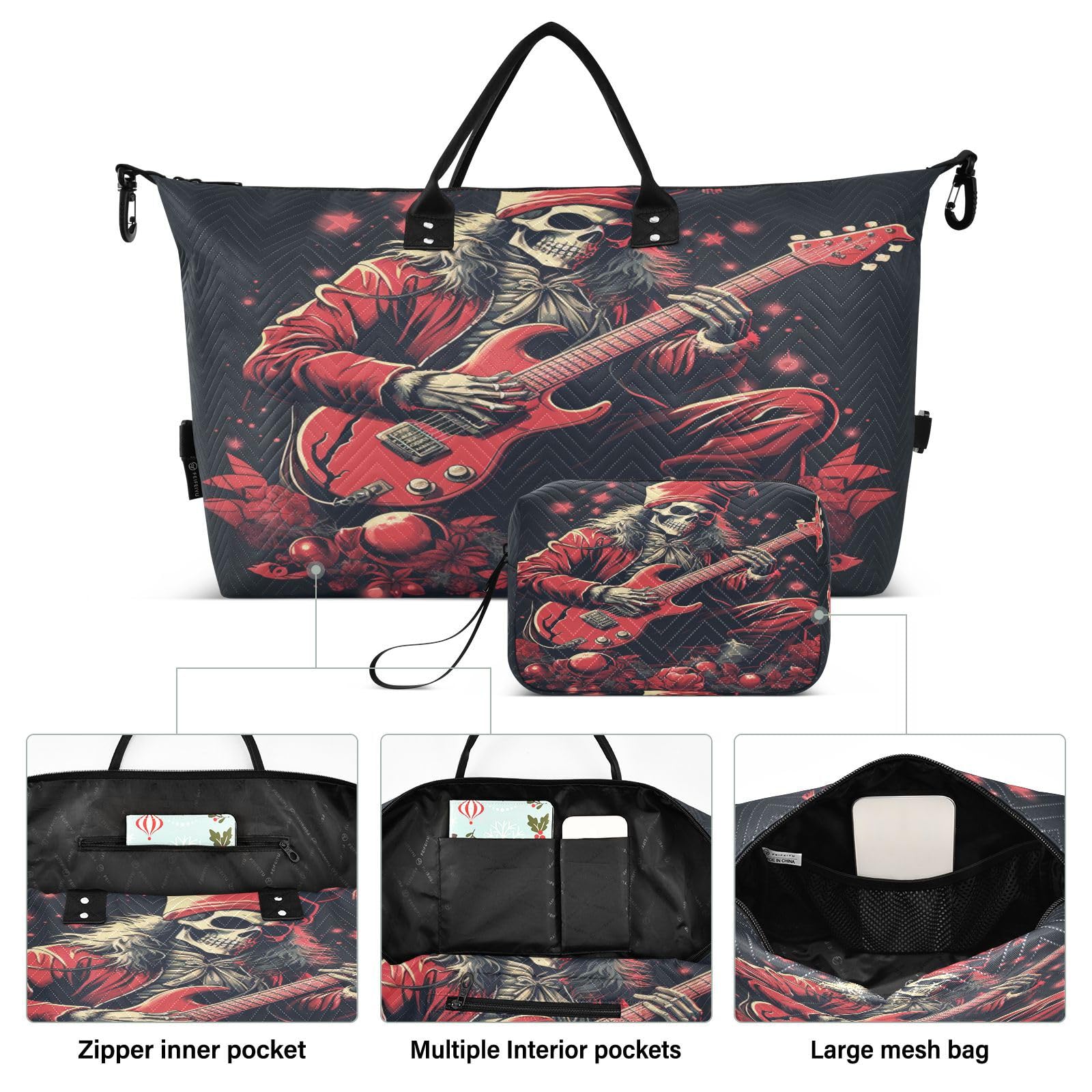 Coo Skull Santa Sports Swim Gym Bag Weekender Duffel Travel Bags Handbag with Makeup Storage Bag for Girls Men