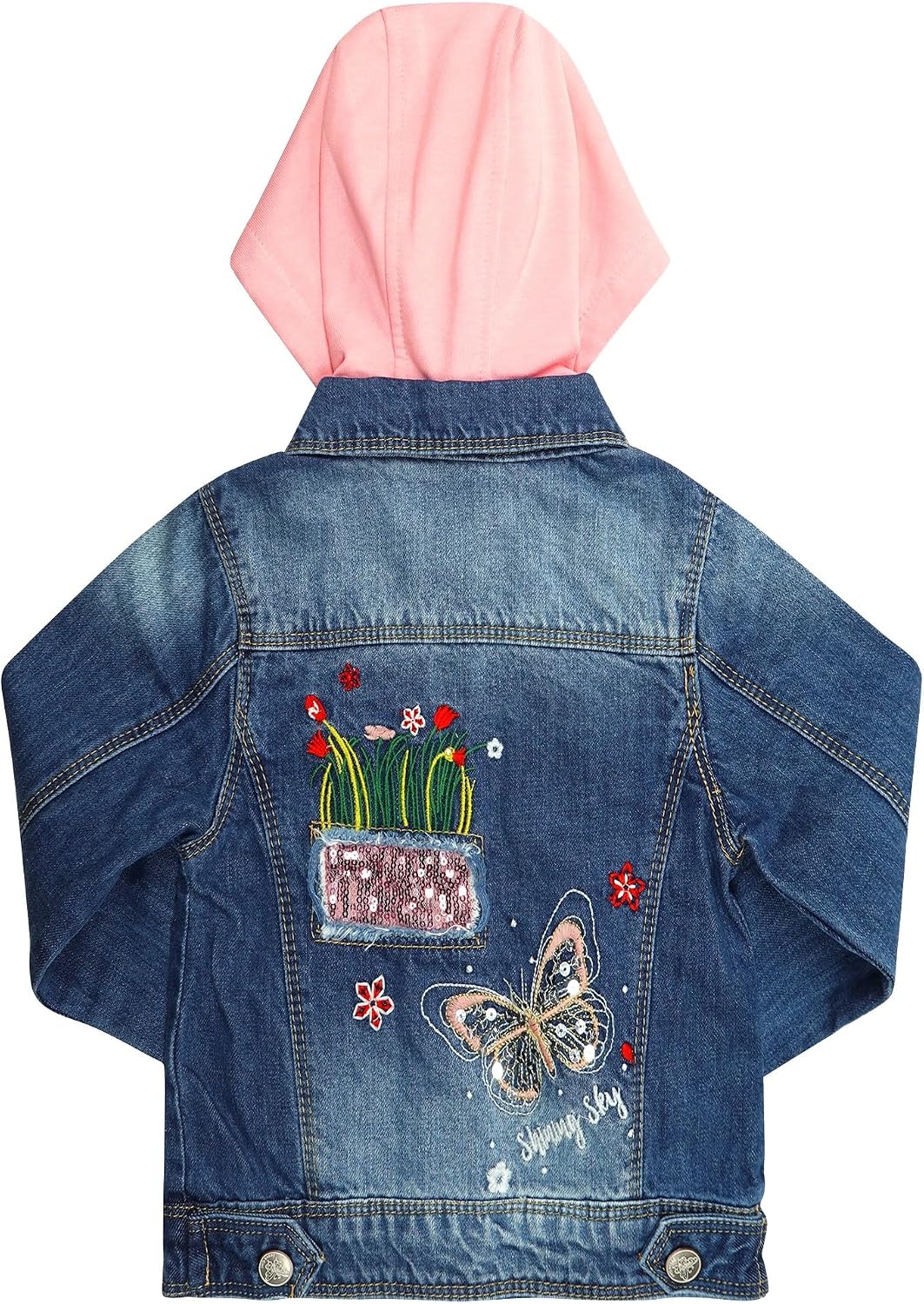Toddler Big Girls Spring Autumn Denim Coats,Butterfly Blue Hooded Outerwear Kids Jackets