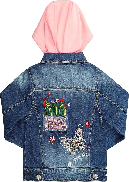 Toddler Big Girls Spring Autumn Denim Coats,Butterfly Blue Hooded Outerwear Kids Jackets