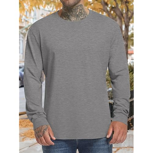 Men's Long Sleeve Gym Workout Athletic T Shirts Cotton Hipster Hip Hop Longline Crewneck T-Shirt for Men(S-2XL)