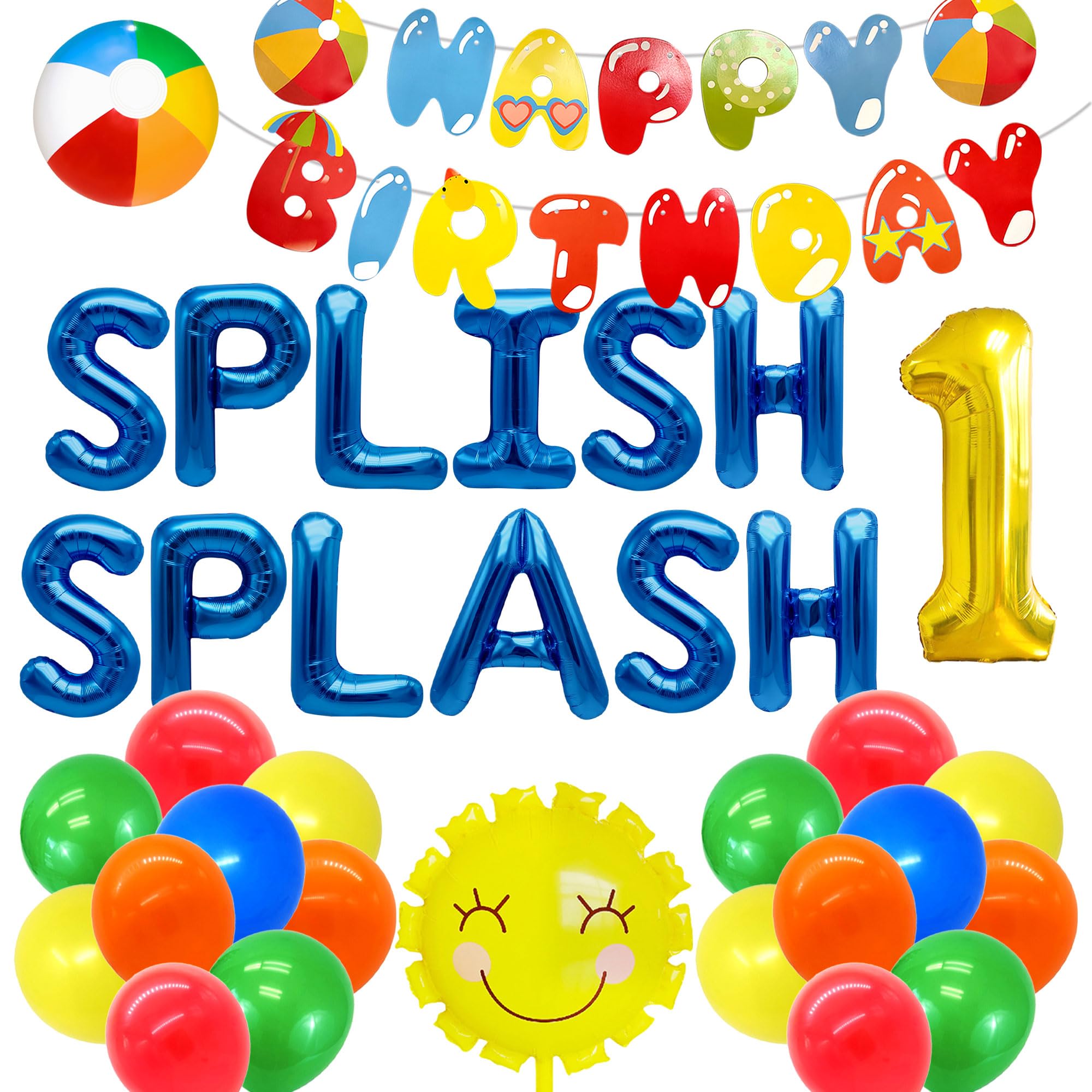 JeVenis Splish Splash 1st Birthday Decorations for One Year Old Boys Party Themed First Birthday for Summer Beach Party Hawaiian Luau Tropical Party Supplies (blue)