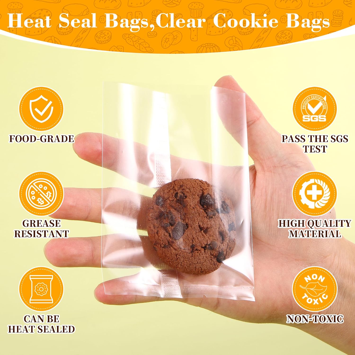 100 Pcs 3-1/2 x 4-1/2 Transparent Heat Seal Bags for Packaging Chocolate Covered Cookies,Clear Cookie Bags with Seal,Small Treat Bag for Macarons, Candy