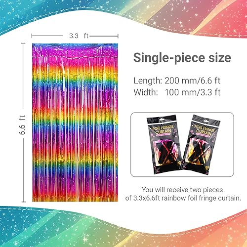 Miniatura 5 de Aduck Telón de fondo de cortina de flecos de papel de aluminio arcoíris brillante, serpentinas de oropel de neón degradado para cumpleaños,