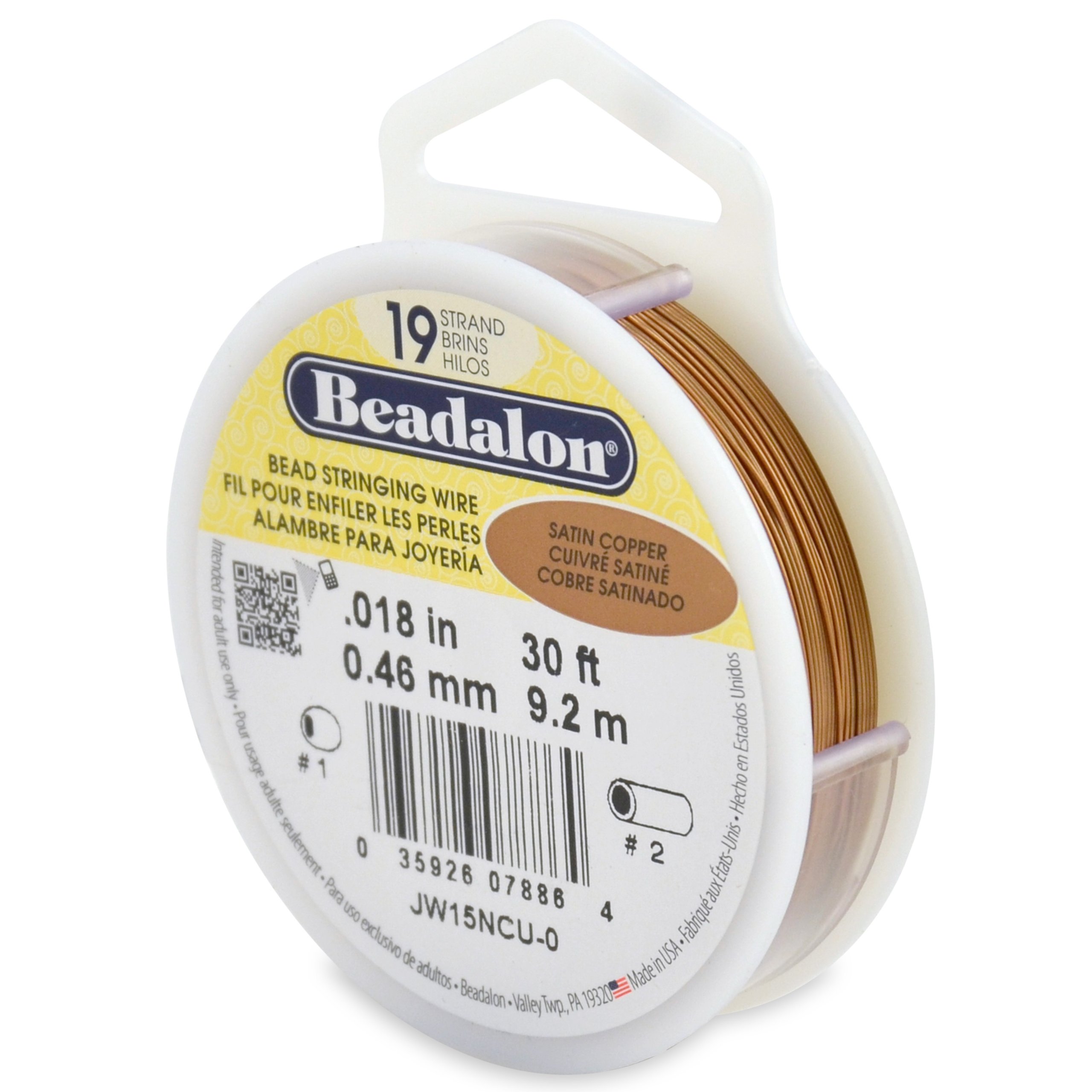 Beadalon 19 Strand Stainless Steel Bead Stringing Wire, .018 in / 0.46 mm, Satin Copper, 30 ft / 9.2 m