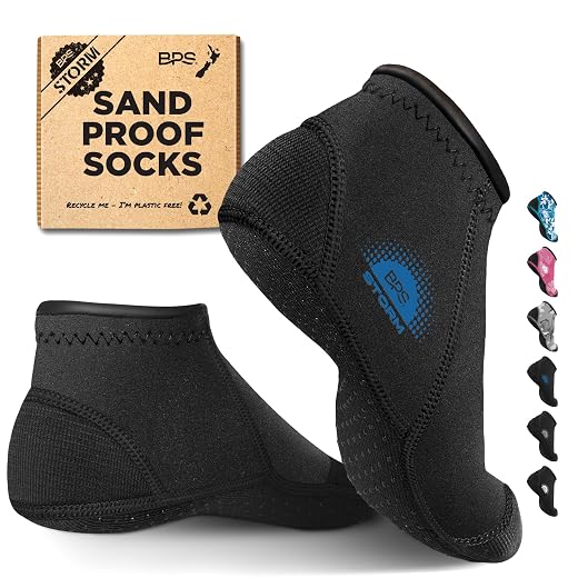 BPS New Zealand ‘Storm’ Sand Proof Water Socks 3mm Anti-Slip Neoprene Wetsuit Booties Sand Socks for Soccer Beach Sports
