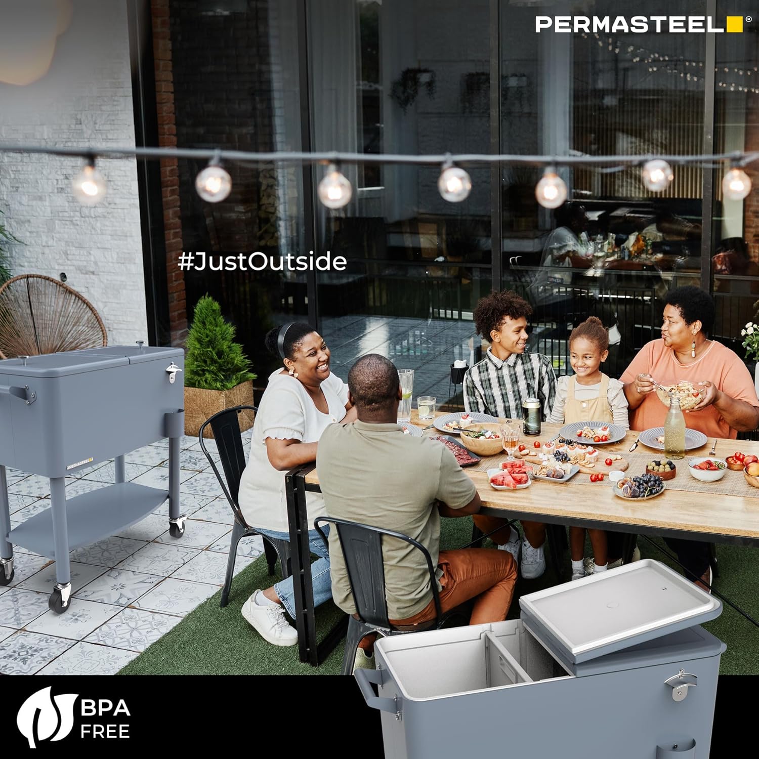 Permasteel Party Cooler with Divider, Spacious 80-Qt Capacity, Chills 36hrs, Serving Tray, Rolling Ice Chest for Indoor and Outdoor Entertainment