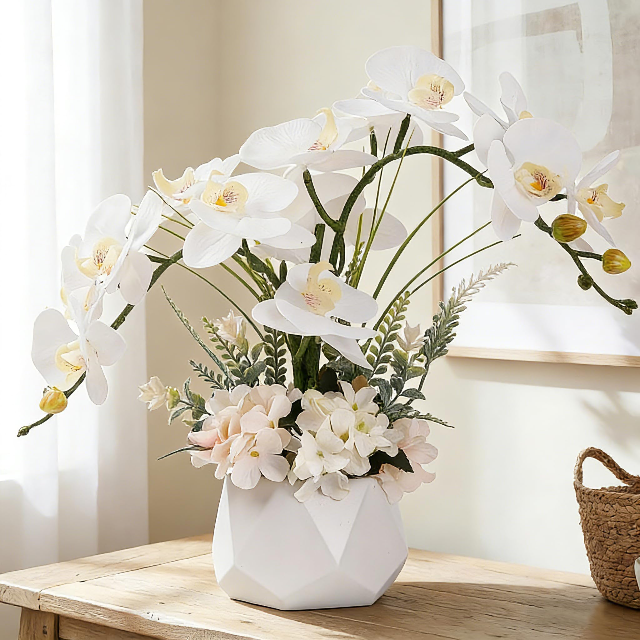 LESING Artificial Flowers Ochids Plants Fake Orchid in Pot Artificial Flowers with Vase Orquidea Faux Orchid for Home Indoor Decoration (Style 2,White Vase)