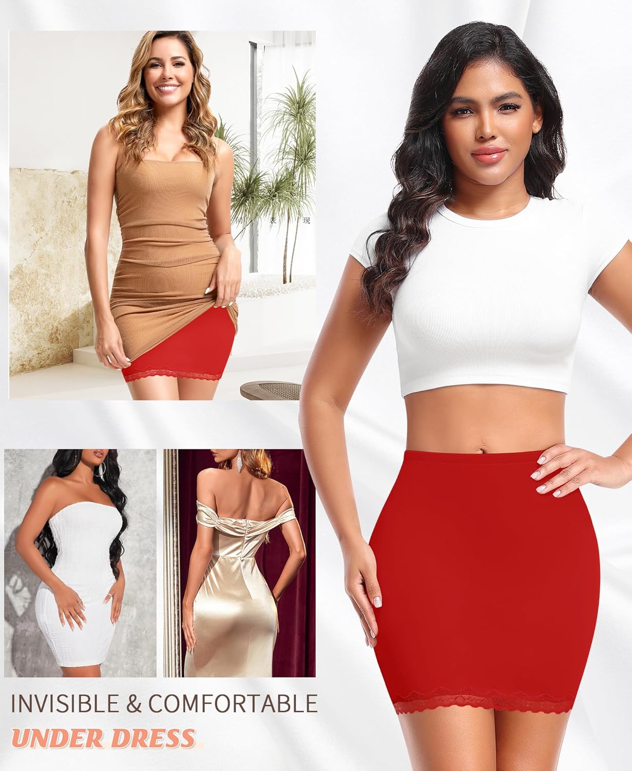 DERCA Half Slips for Women Under Dress Non Cling Lace Trim Slip Skirt Above Knee Underskirt for Dresses - Image 6