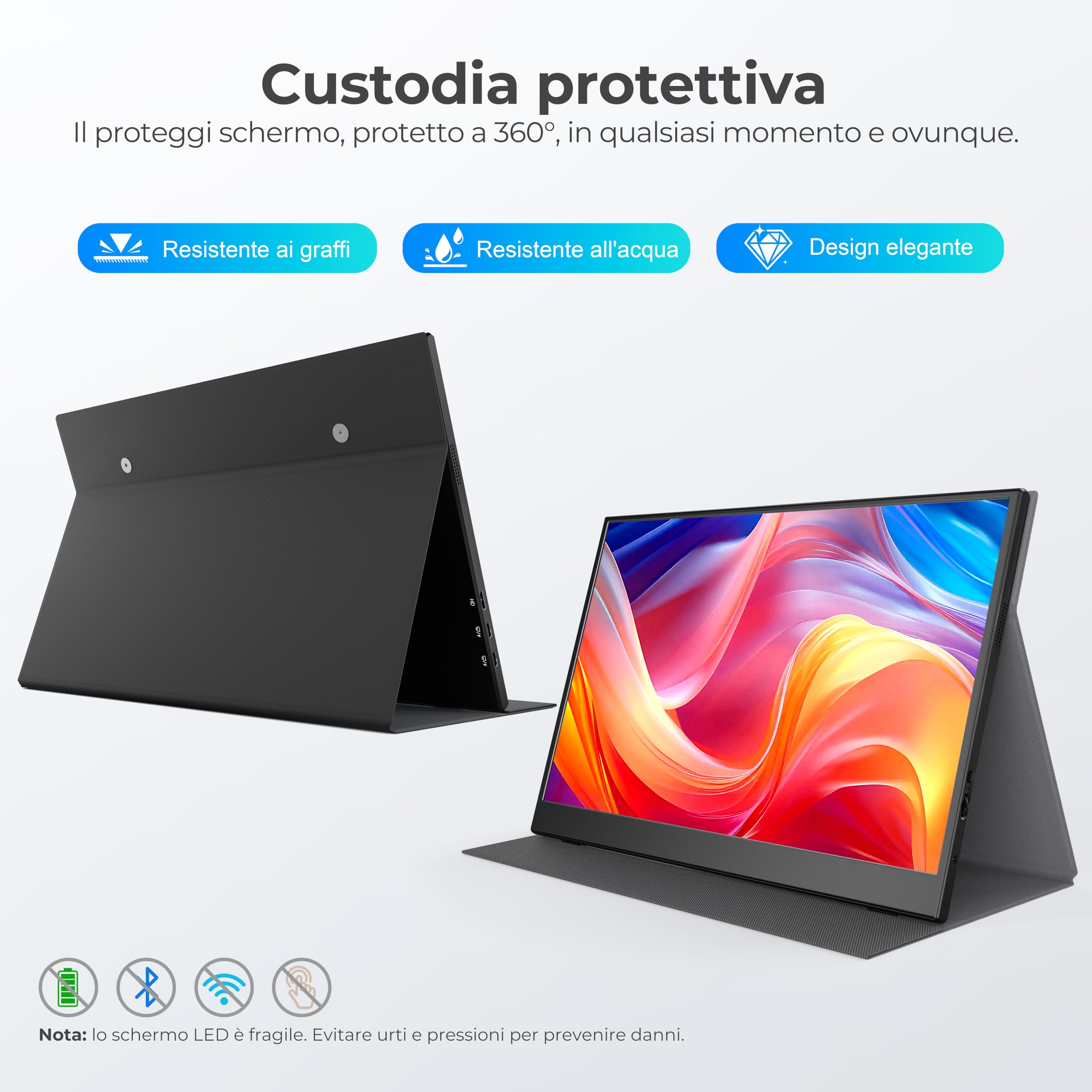 UFYQL Monitor Portatile 15,6" IPS Full HD 1080P – Schermo Ultra-Slim con Custodia, USB-C & mini HDMI, Plug & Play per Laptop, MacBook, PC, Smartphone e Console