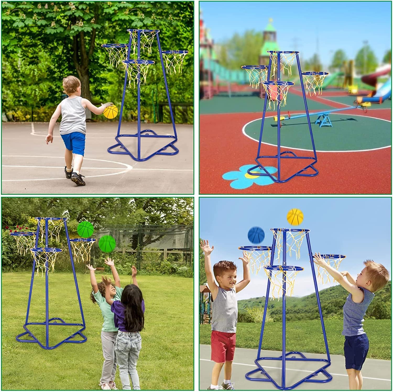 Kids Basketball Hoop, 4-Hoop Child Basketball Hoops, Portable Basketball Stand with Adjustable Heights and 3 Balls, for Age 3 Years and Up,Indoor and Outdoor Basketball Toy Set