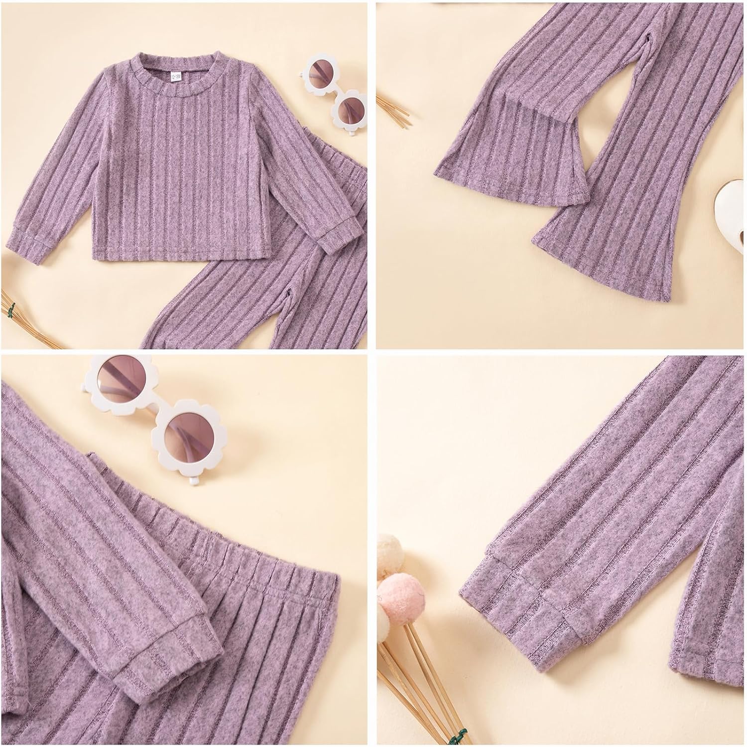 Toddler Baby Girl Outfits Soft Comfy Sweatshirt and Bell Bottom Pants Fall Winter Clothes Set for Girls - Image 4
