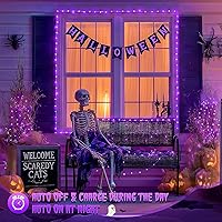 Vista 8 de JMEXSUSS - Paquete de 2 luces solares de hadas para exteriores, 10 m, 100 luces LED moradas para Navidad, impermeables, 8 modos de luces solares