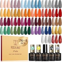 ROSALIND 30Pcs Fall Gel Nail Polish Set - 26 Colors Yellow Orange Burgundy Red Brown Black Green Gel Polish Set with Glossy Matte Glitter Gel Top Base Coat Soak Off Gift for Women