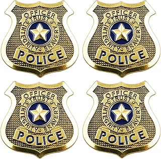 4 Pack Police Badge, Metal Sheriff pin for Adult, Cowboy Party Decoration School Carnival Prizes, Party Bag Gift Fillers