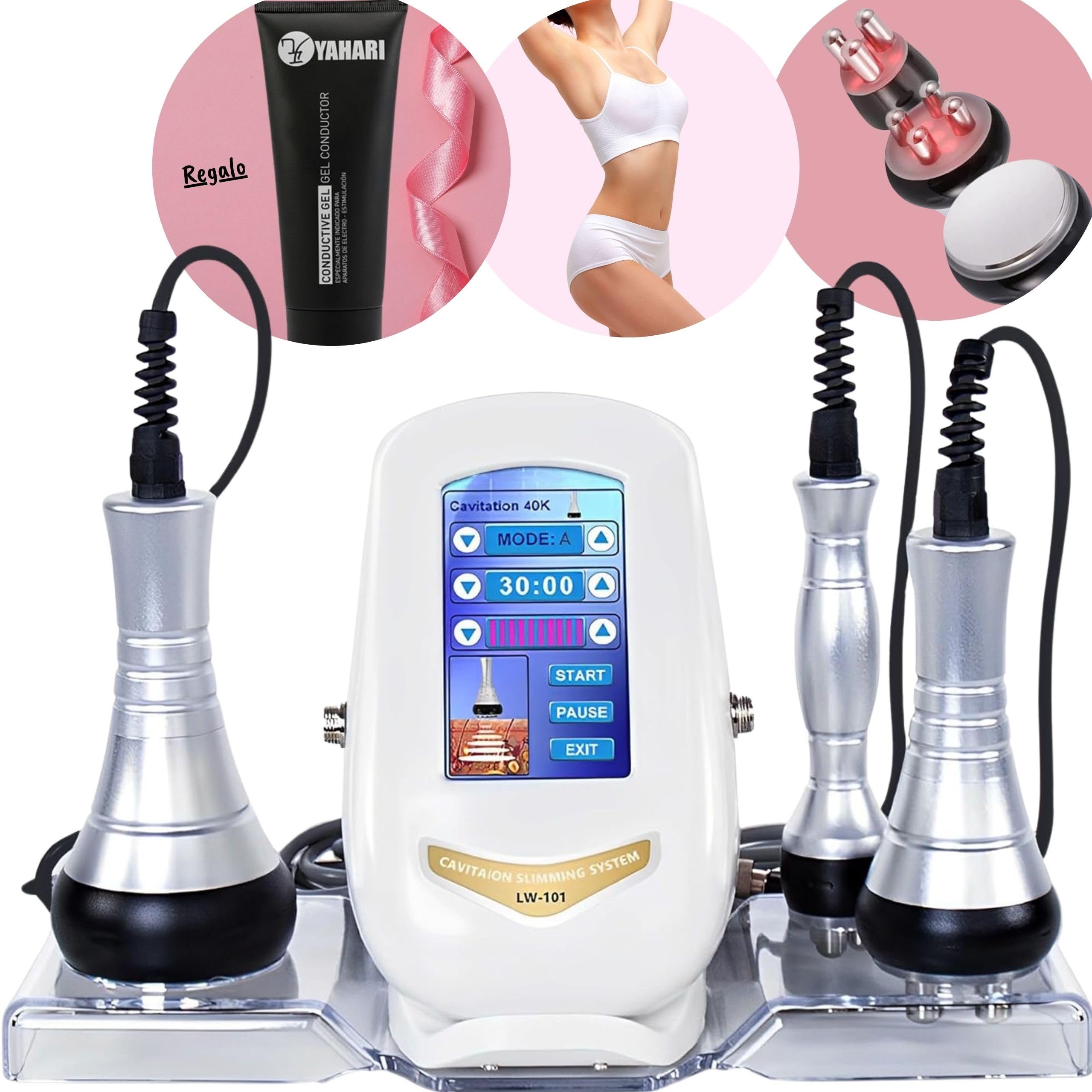 Maquina por Cavitacion Corporal y Radiofrecuencia Facial, Dispositivo de Alta Frecuencia Estetica Facial Belleza Cuerpo 3 en 1 Herramienta de Masaje 40K, Masajeador Corporal y Facial