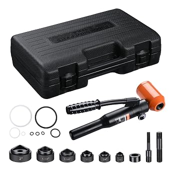Yescom 1/2" to 2" Hydraulic Knockout Punch Set 8-Ton 6-Die Handheld | Electrical Conduit Hole Cutter KO Tool Kit for Sheet Metal
