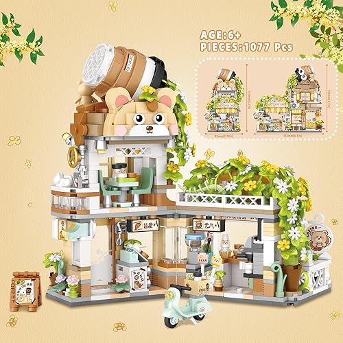 Miniatura 6 de QLT Street View - Mini bloques de construcción para cafetería, MOC, juguetes de construcción creativos de animales lindos para niñas de 6 a 12 años,